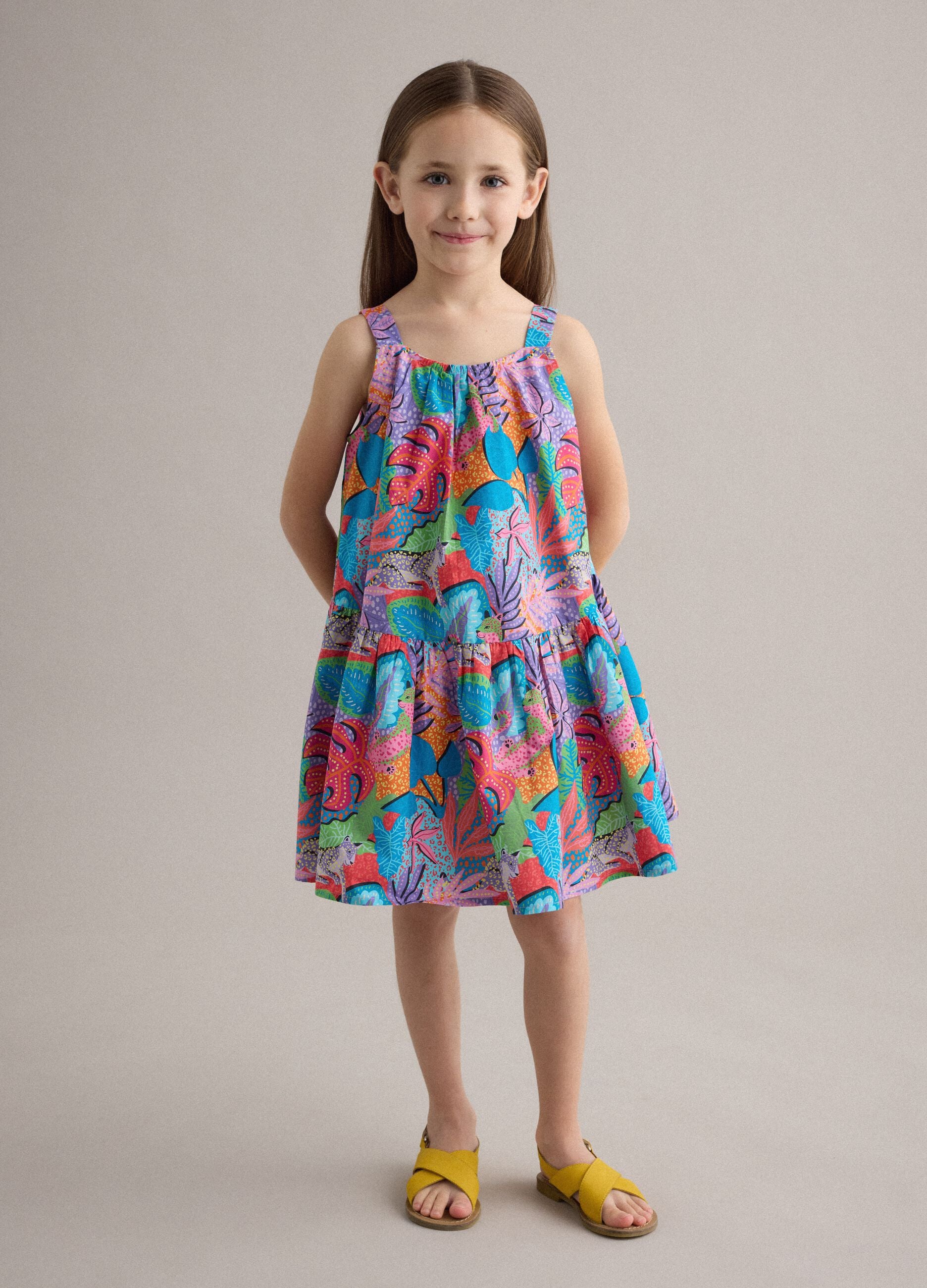 Multicolour pure cotton dress with wide straps