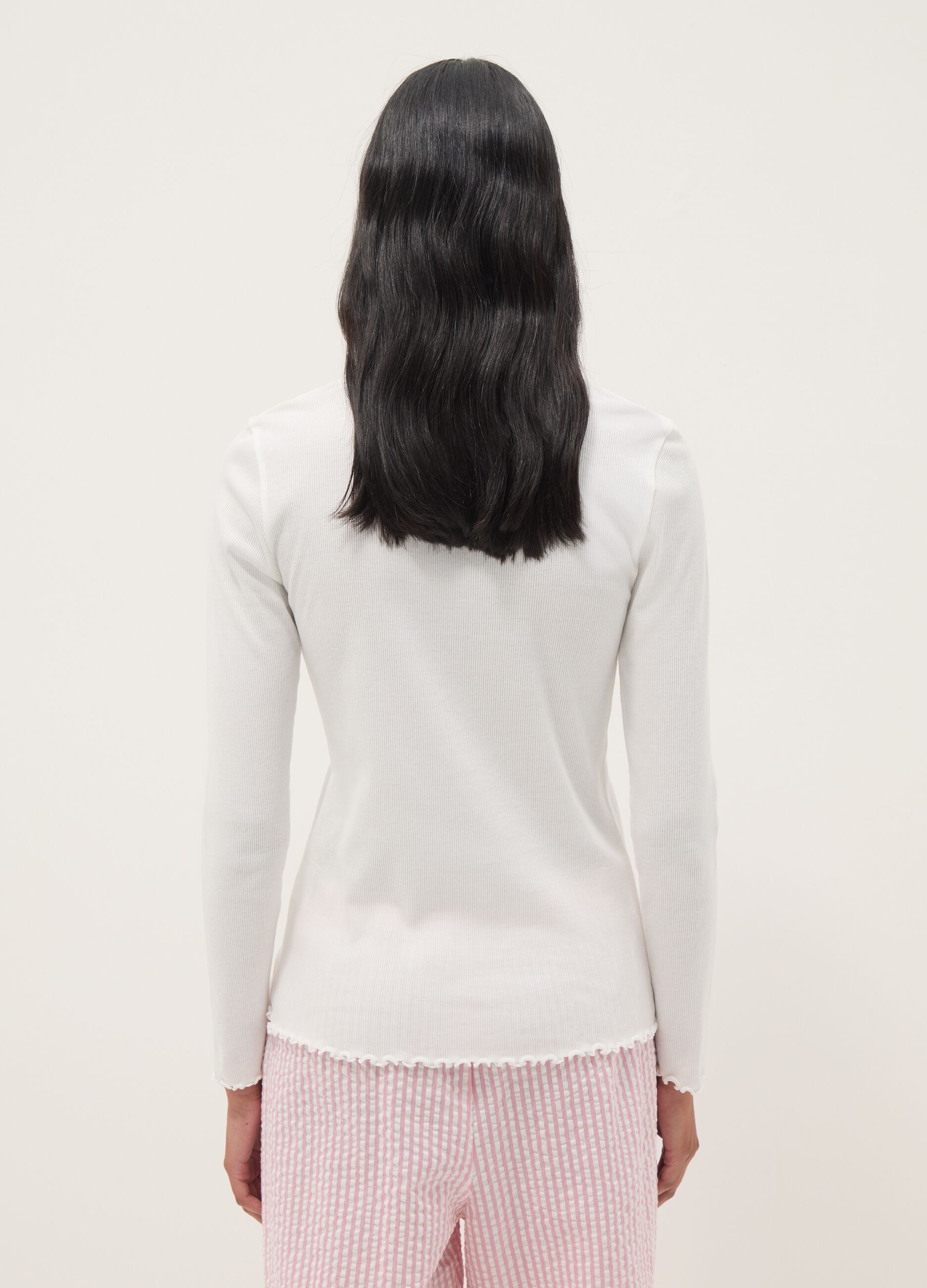 Maglia da notte in puro cotone bianca regular fit con collo serafino