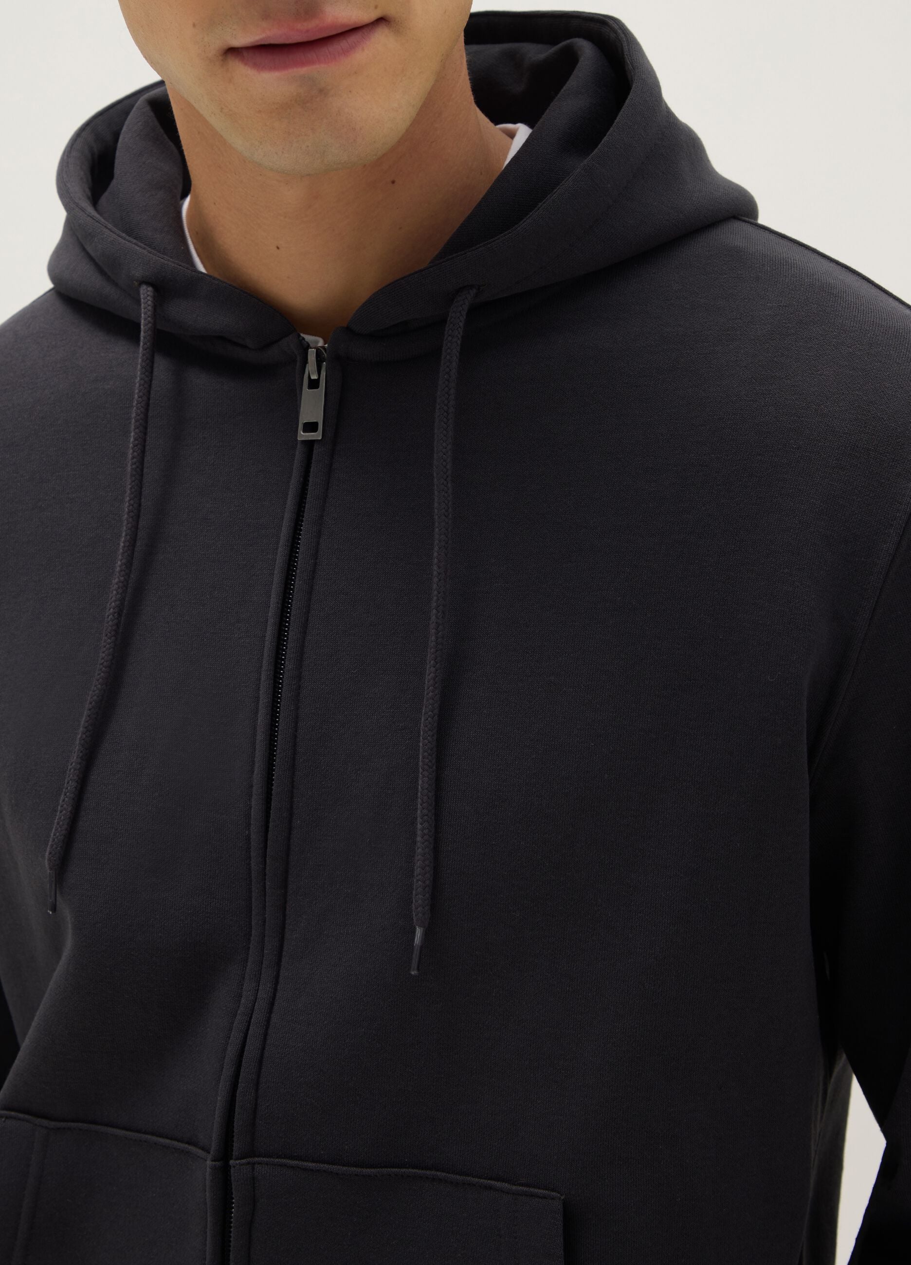 Black regular fit cotton-blend hoodie with zip