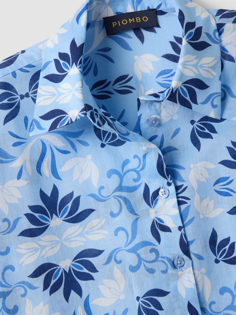 Camicia azzurra a maniche corte in puro cotone_5