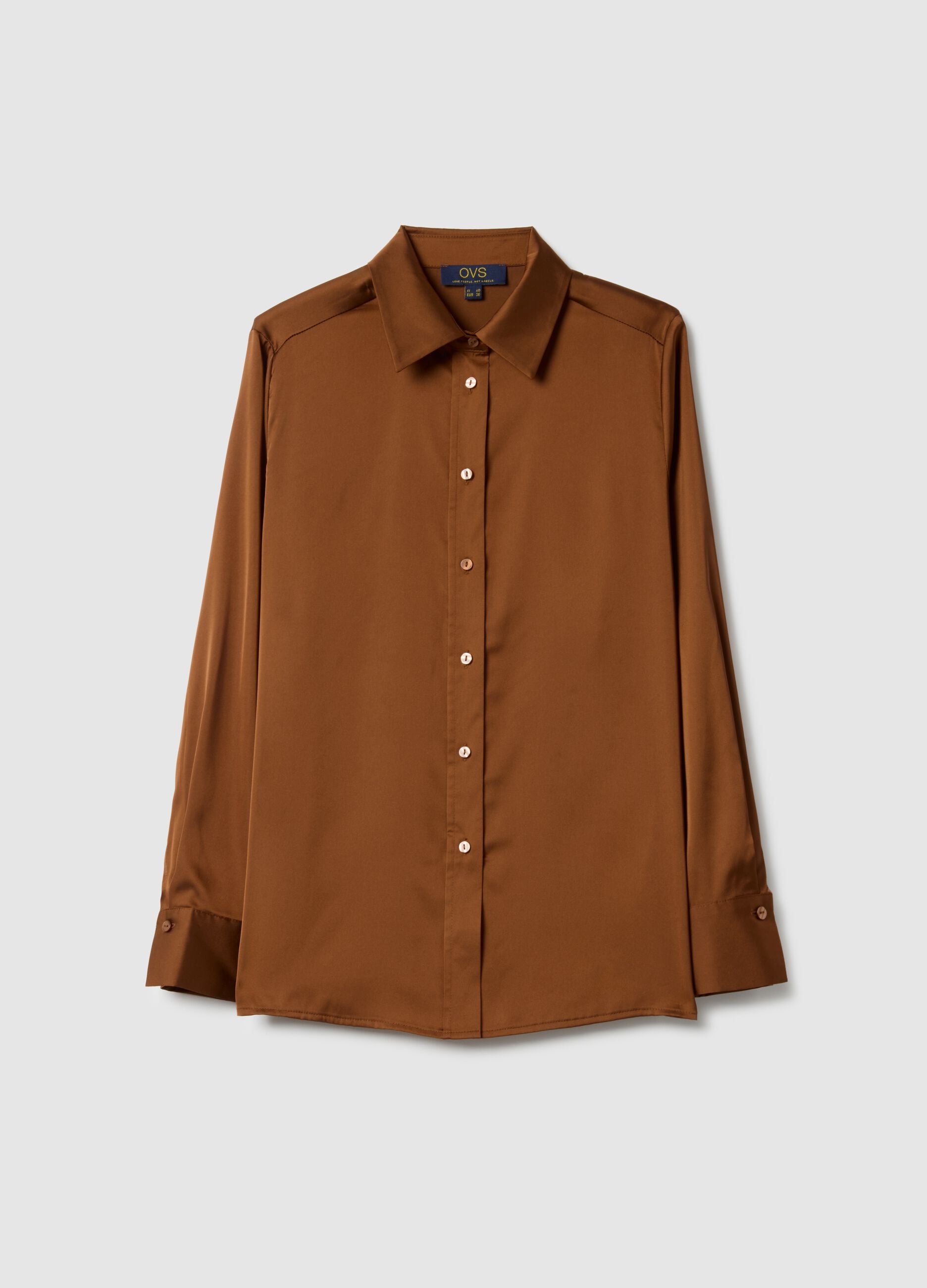 Brown Satin Regular Fit Shirt