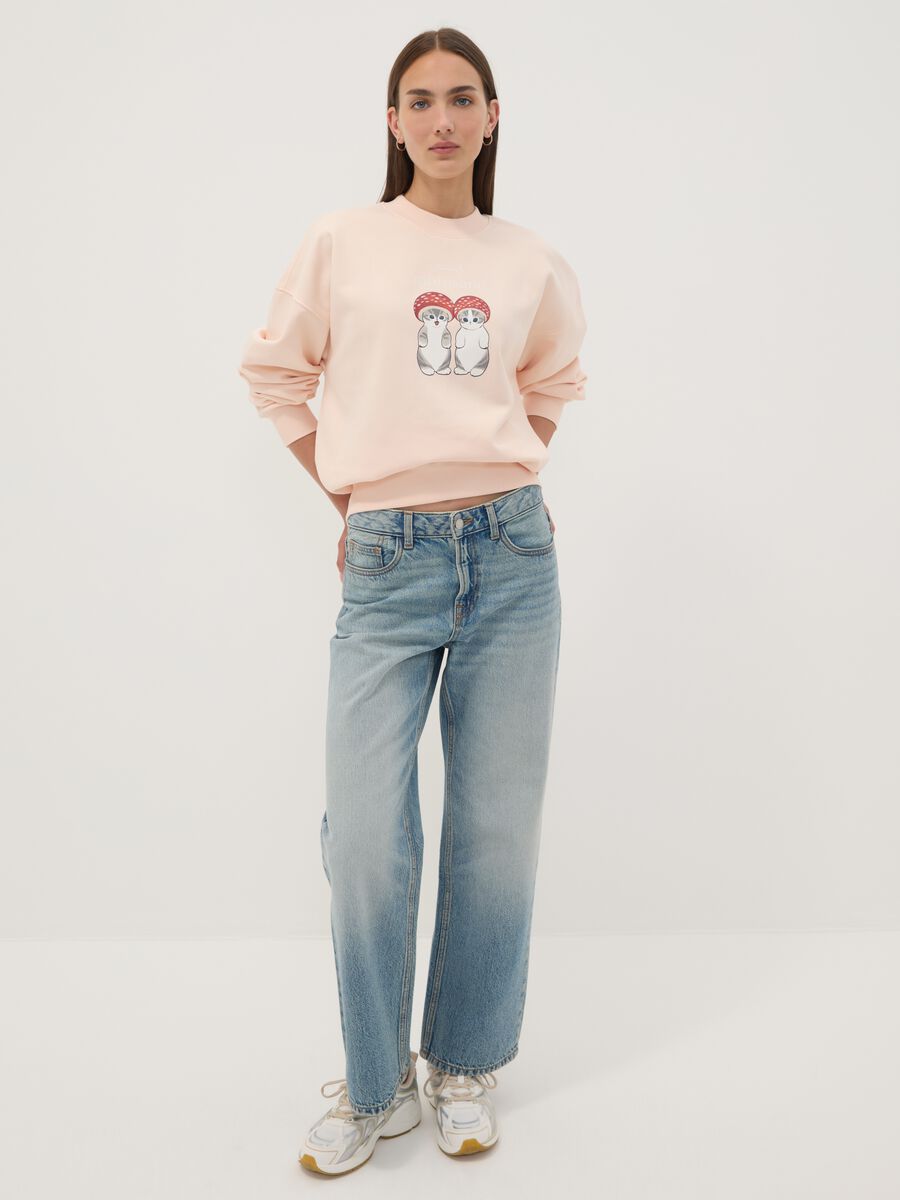 Pink cotton-blend sweatshirt with kitten print, regular fit_1