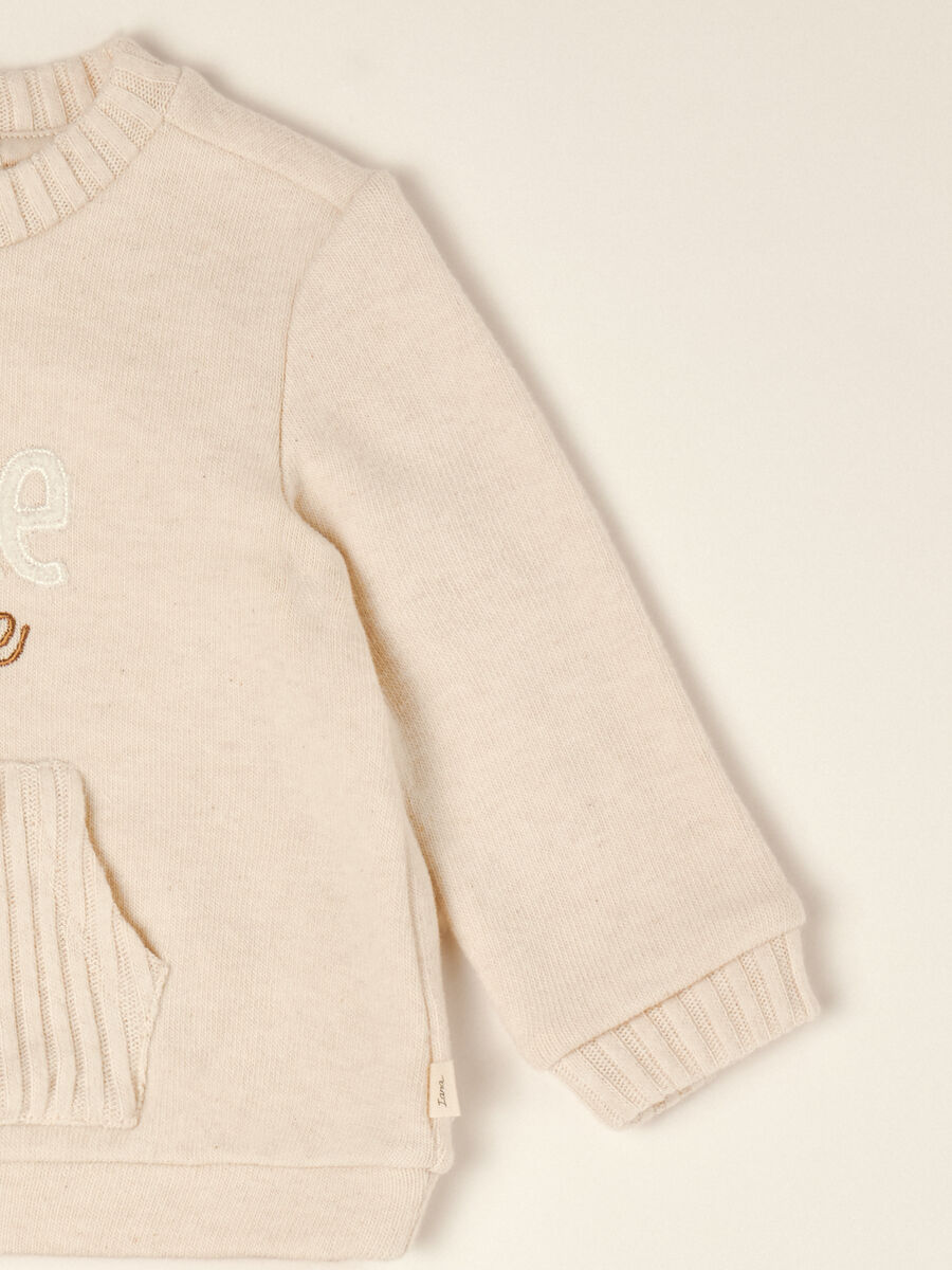 Beige stretch cotton and viscose set with embroidered lettering_2
