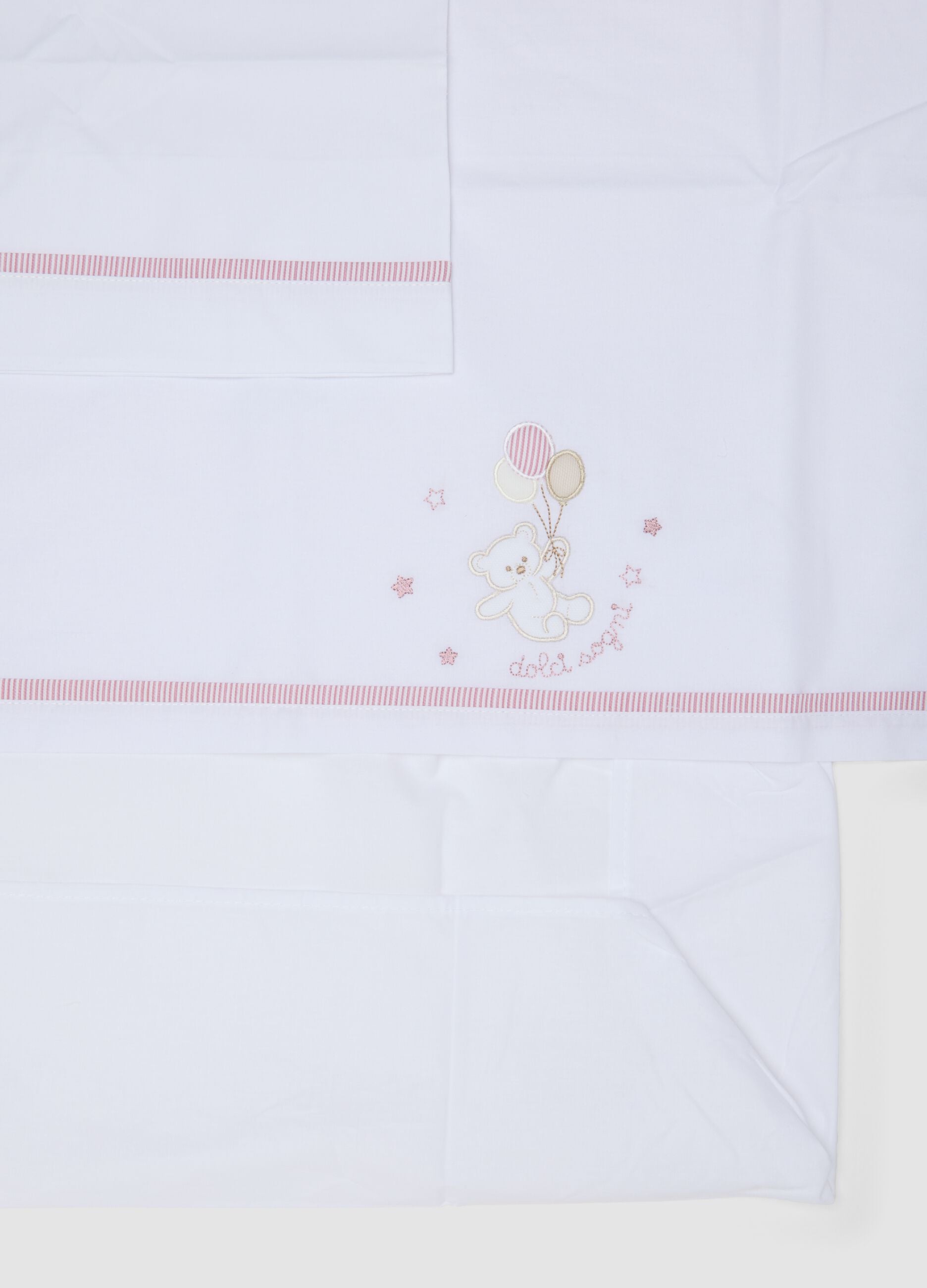 White pure cotton baby girl sheet with teddy bear embroidery