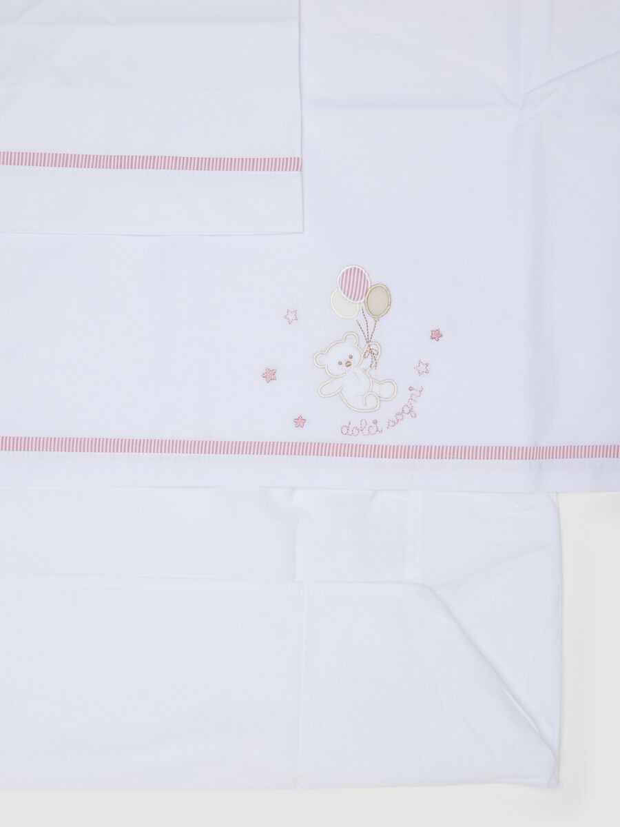White pure cotton baby girl sheet with teddy bear embroidery_2