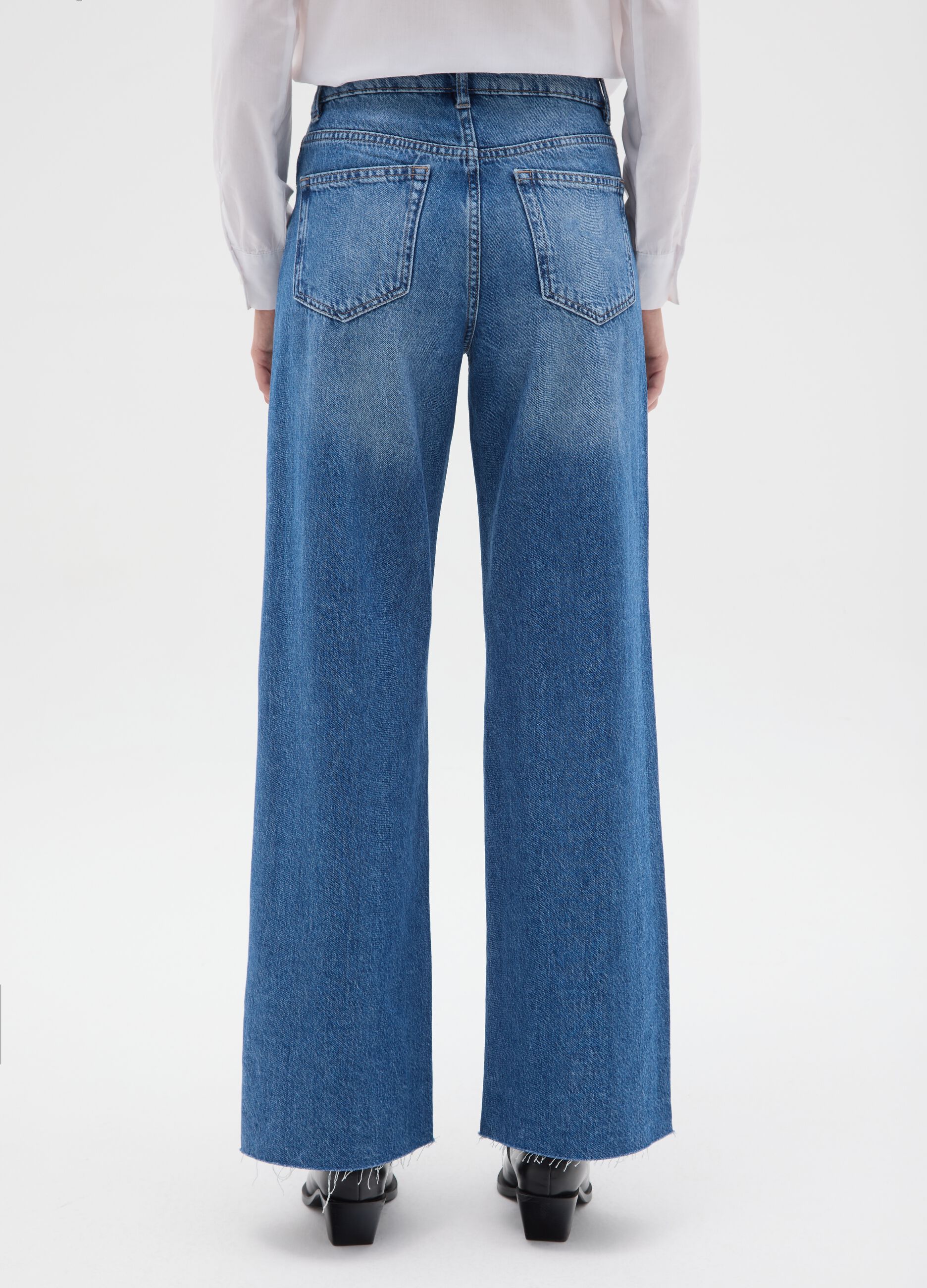 Wide leg blue jeans in pure cotton