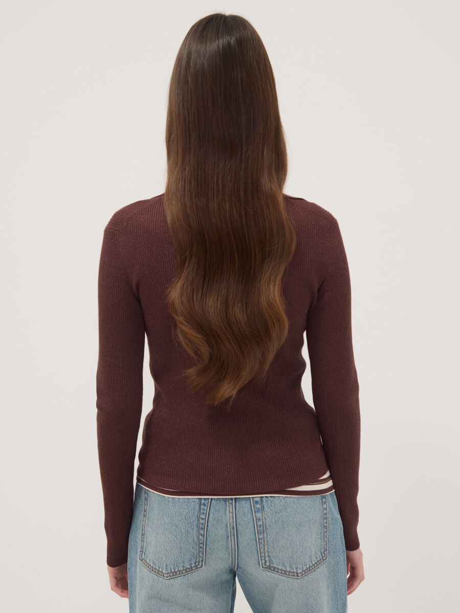 Brown ribbed viscose-blend polo-collar top_3