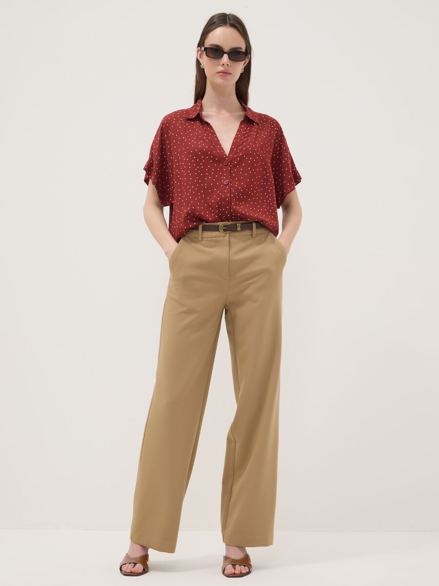 Beige straight-leg stretch viscose trousers_0