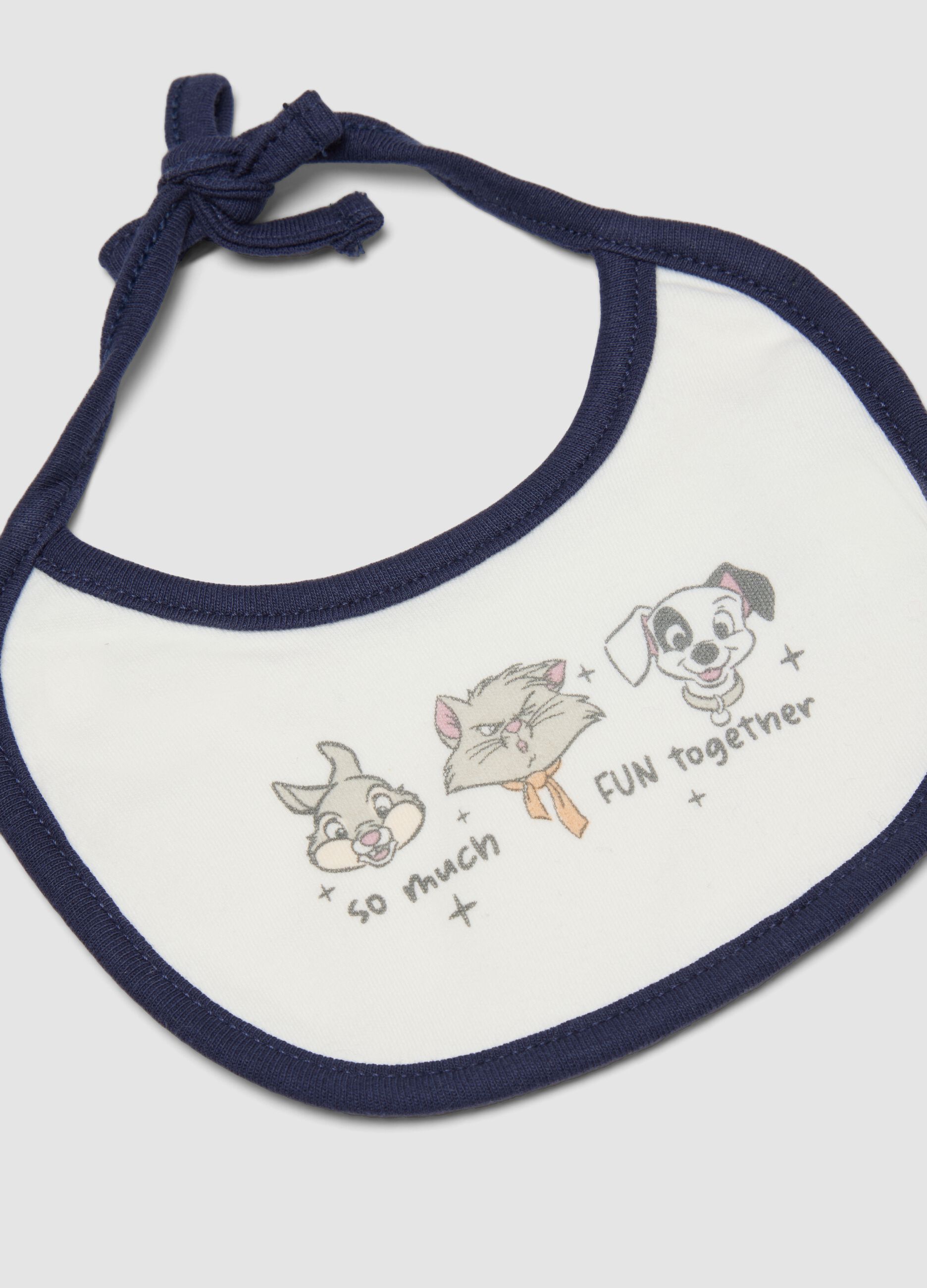 2-pack of blue and white pure organic cotton bibs with Disney print