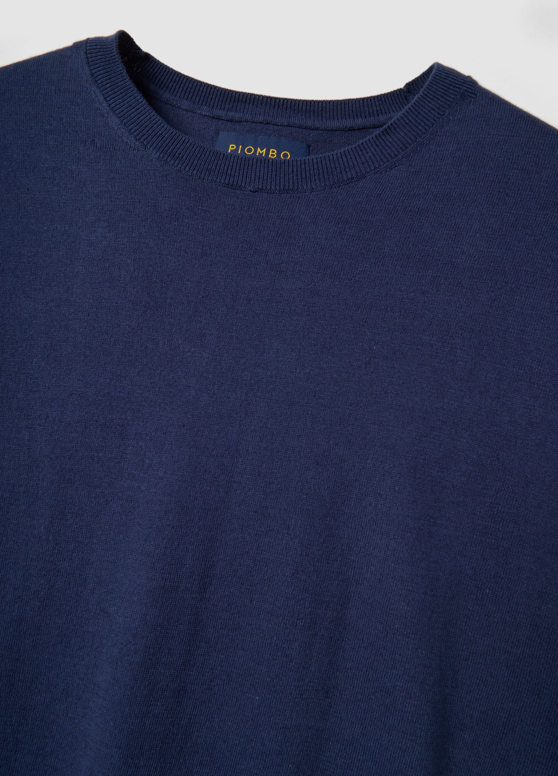 Short sleeve cotton, linen and silk blend blue regular fit T-shirt