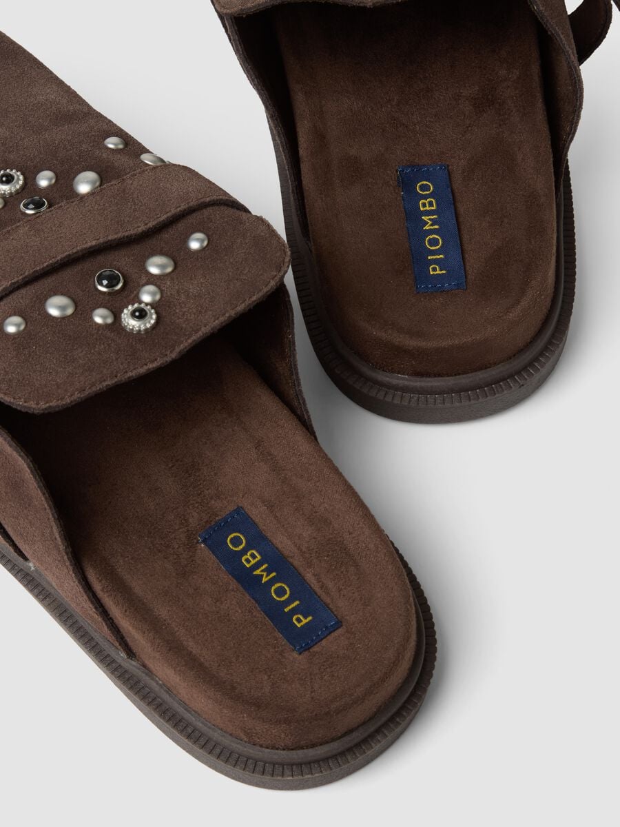 Brown genuine leather loafers with buckle and studs_2