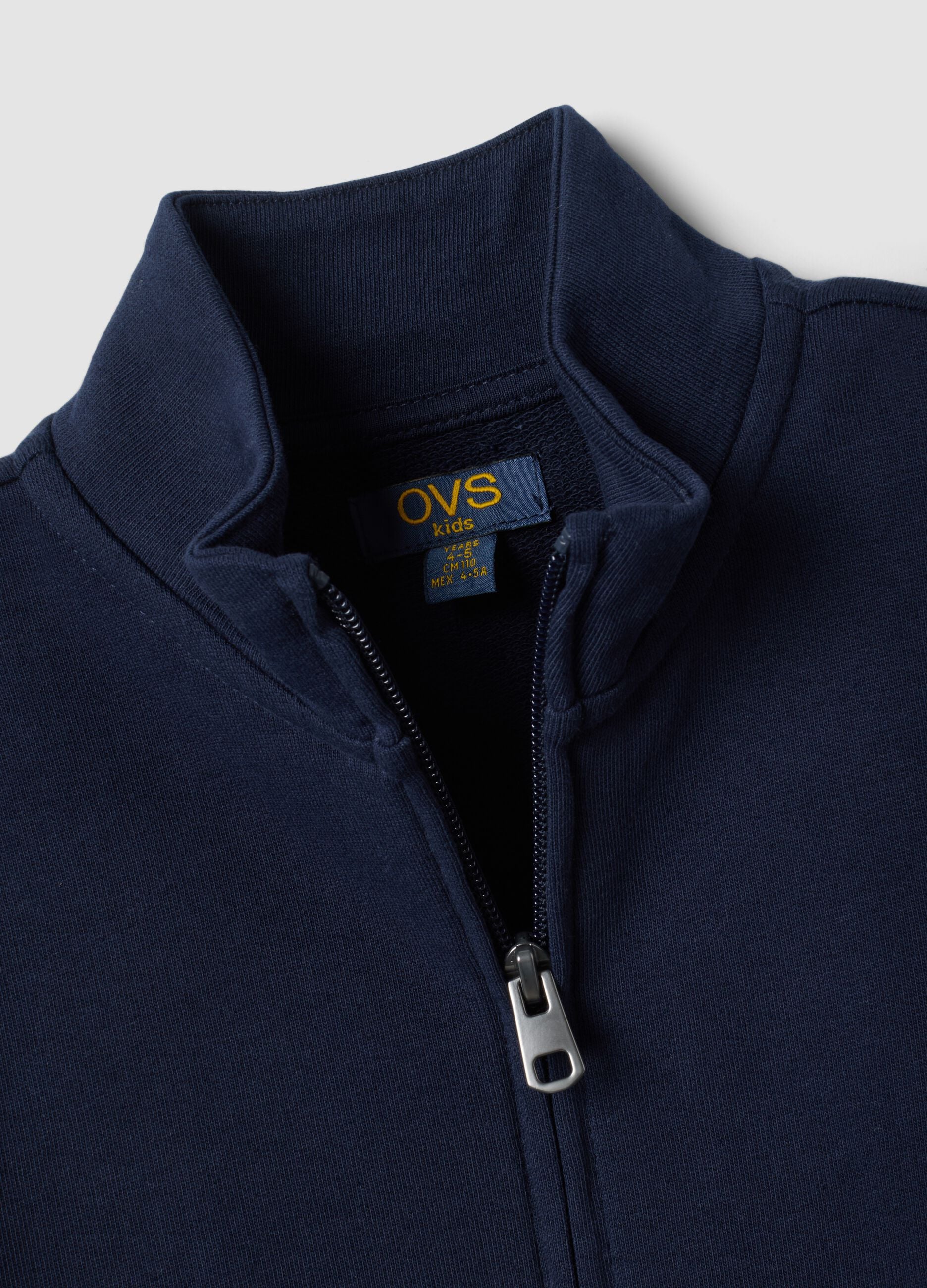 Blue organic cotton sweatshirt with stand-up collar for boys