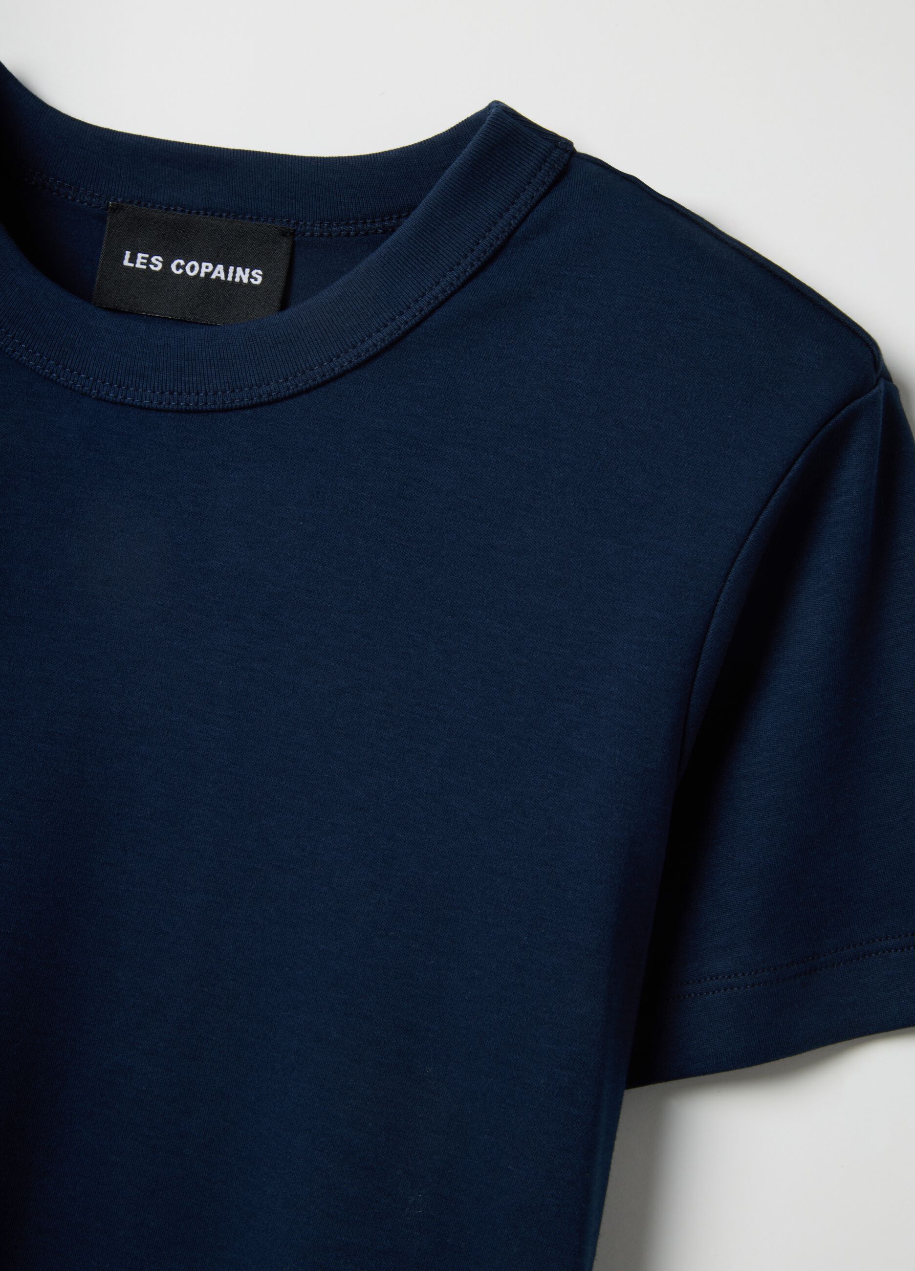 Regular fit blue cotton blend short sleeve t-shirt