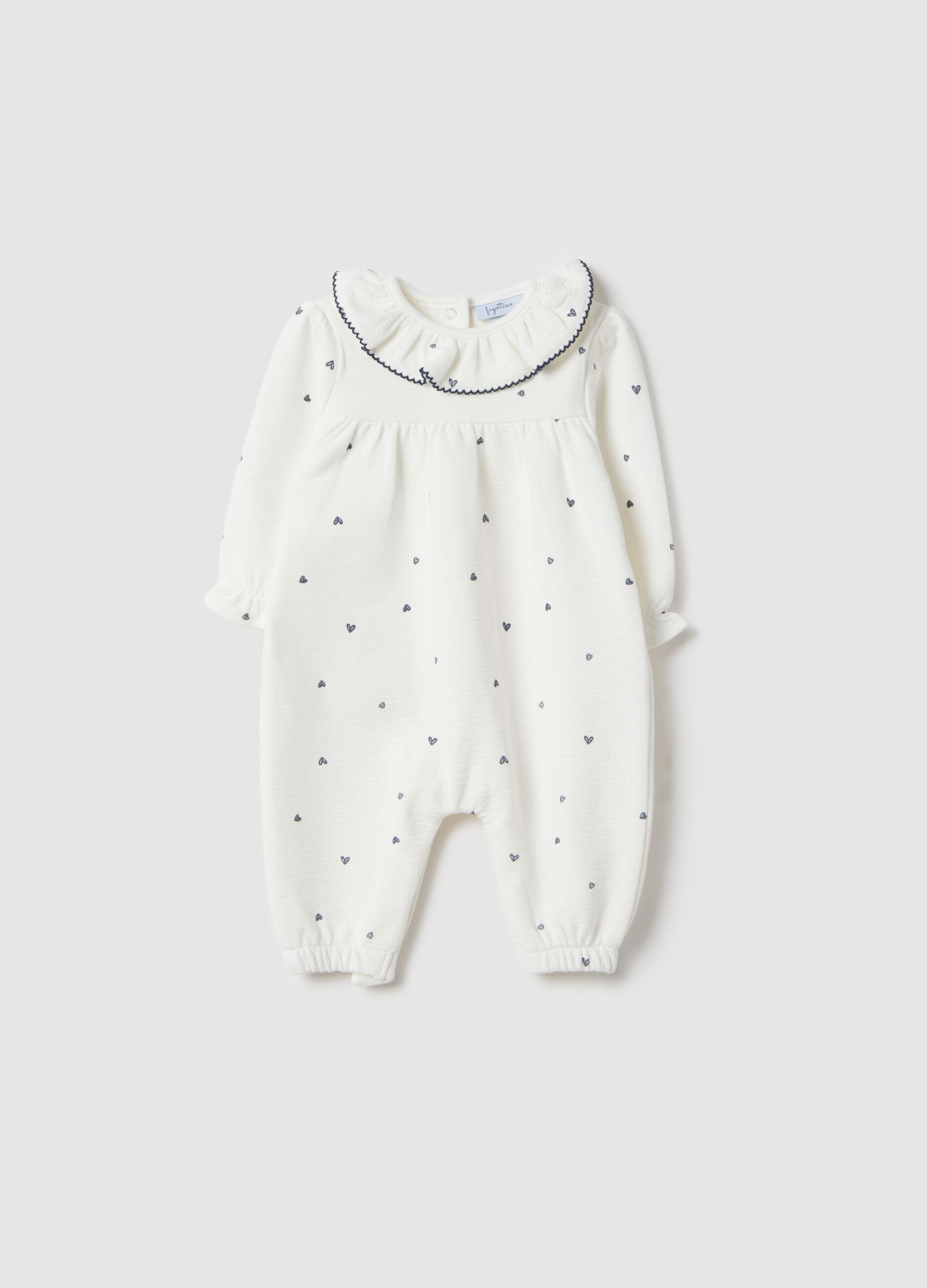 White cotton blend baby girl romper regular fit with frilled collar