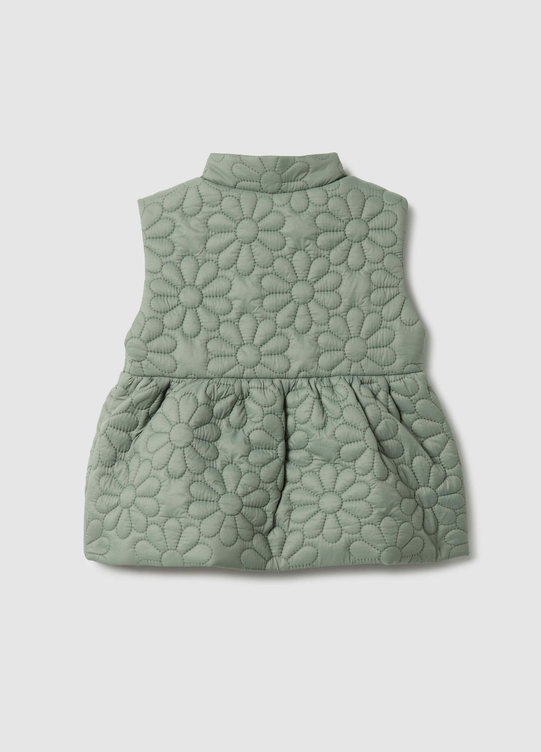Green padded jacket for baby girls with floral embroidered design, regular fit