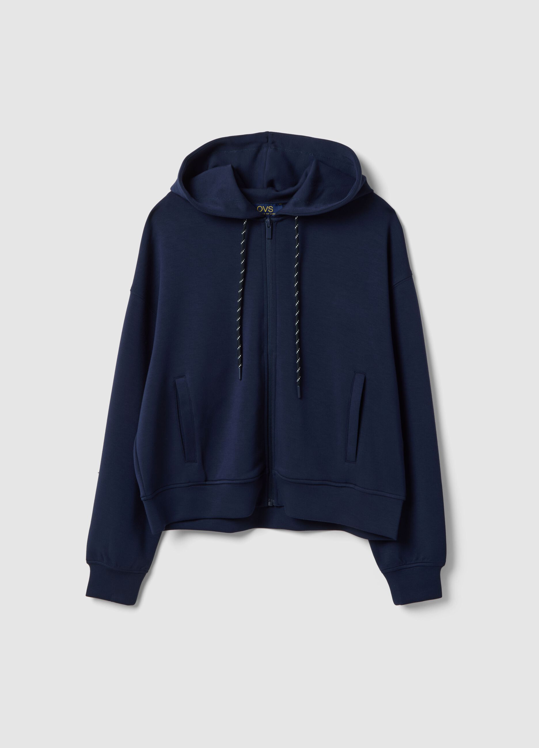 Regular fit blue modal blend hoodie with full zip