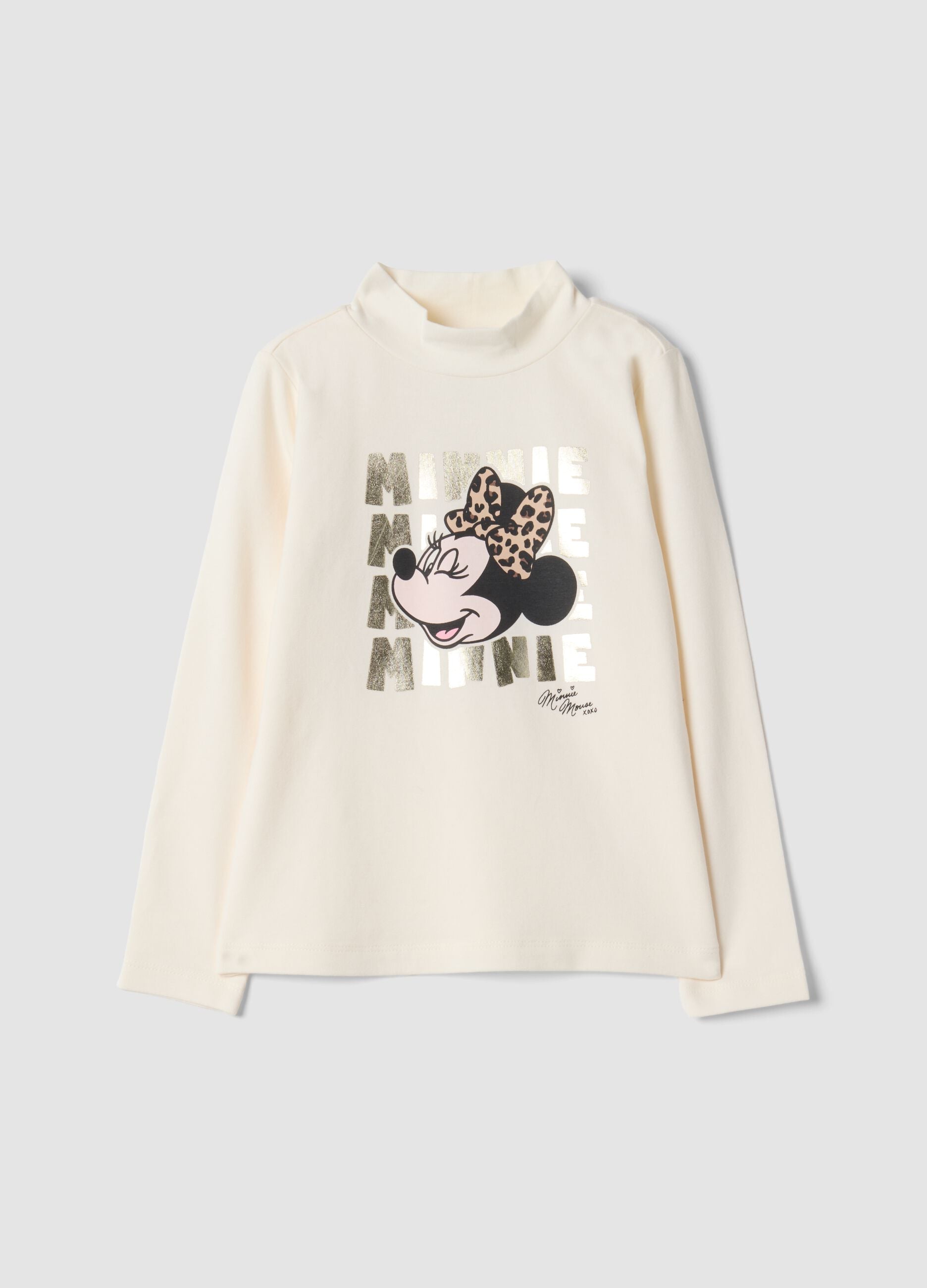 White stretch cotton Minnie print top