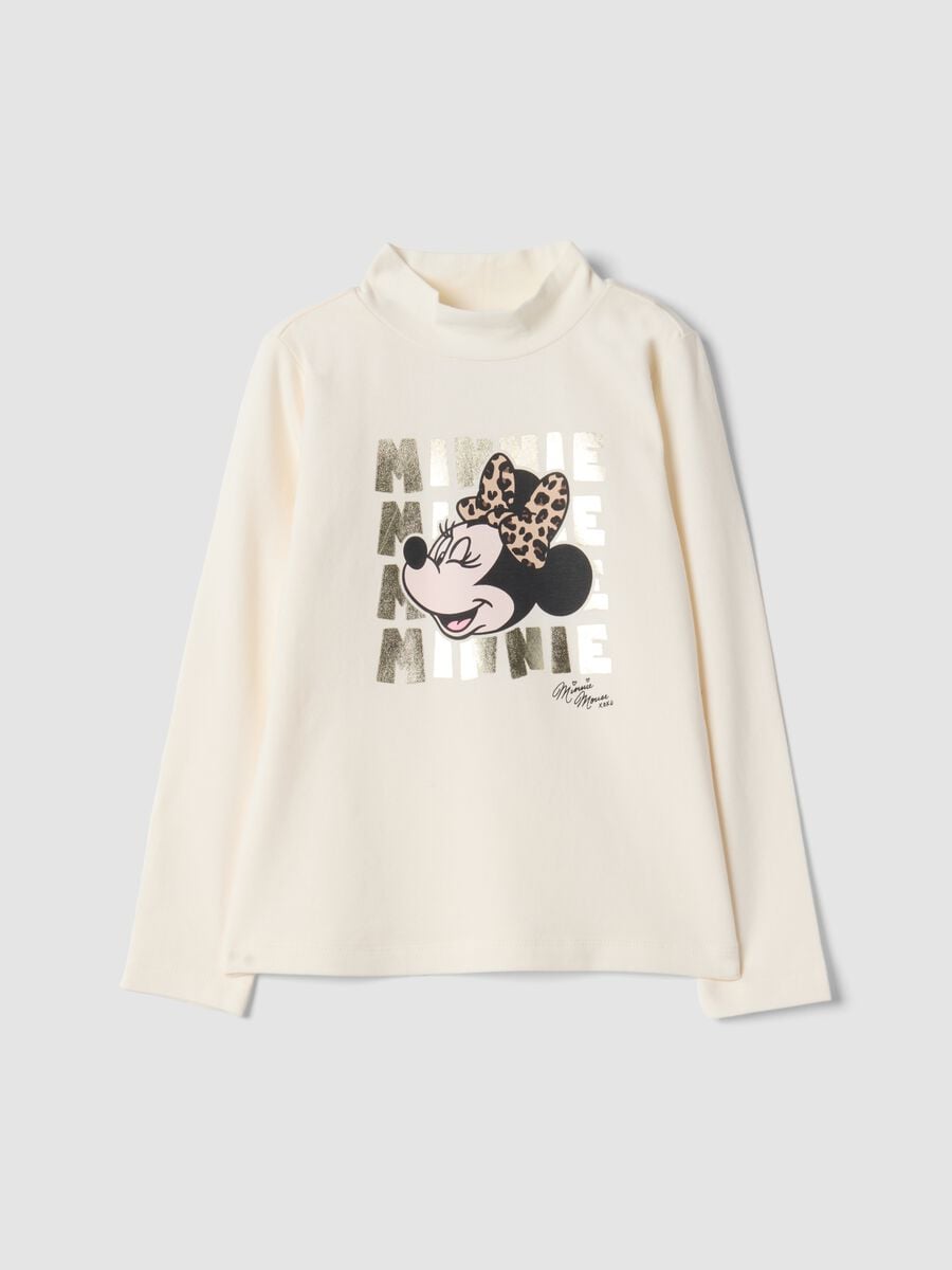 White stretch cotton Minnie print top_0