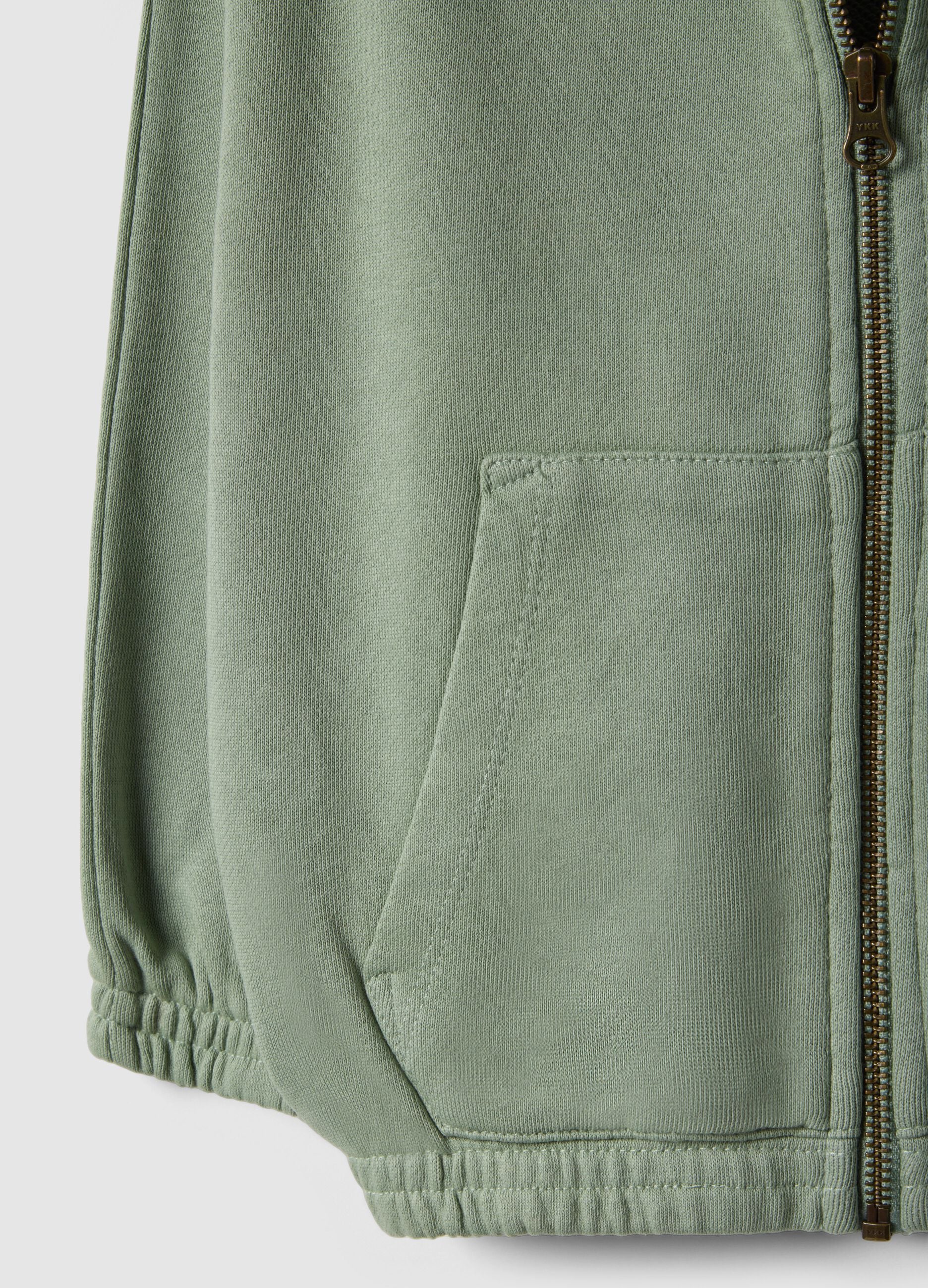 Green cotton blend kids' regular fit sweatshirt with zip and large pockets