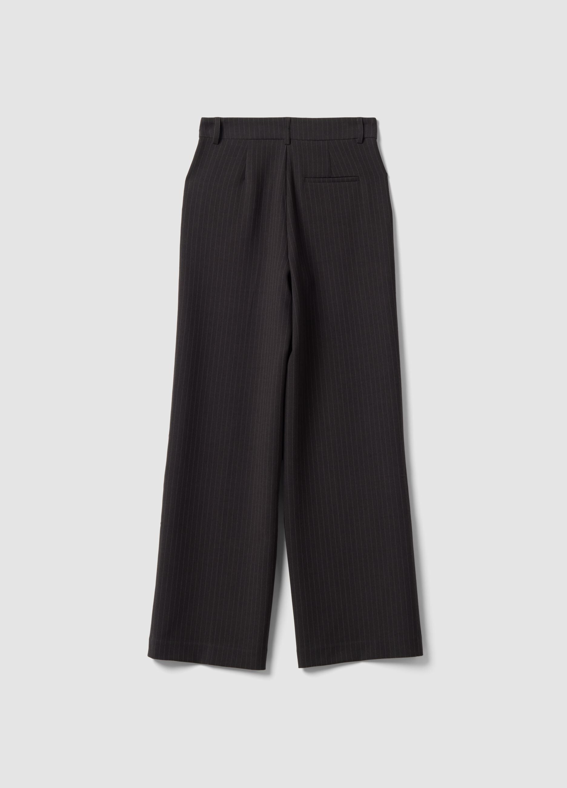 Grey pinstripe stretch viscose straight-leg trousers