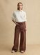 Brown striped wide-leg trousers in pure cotton_0