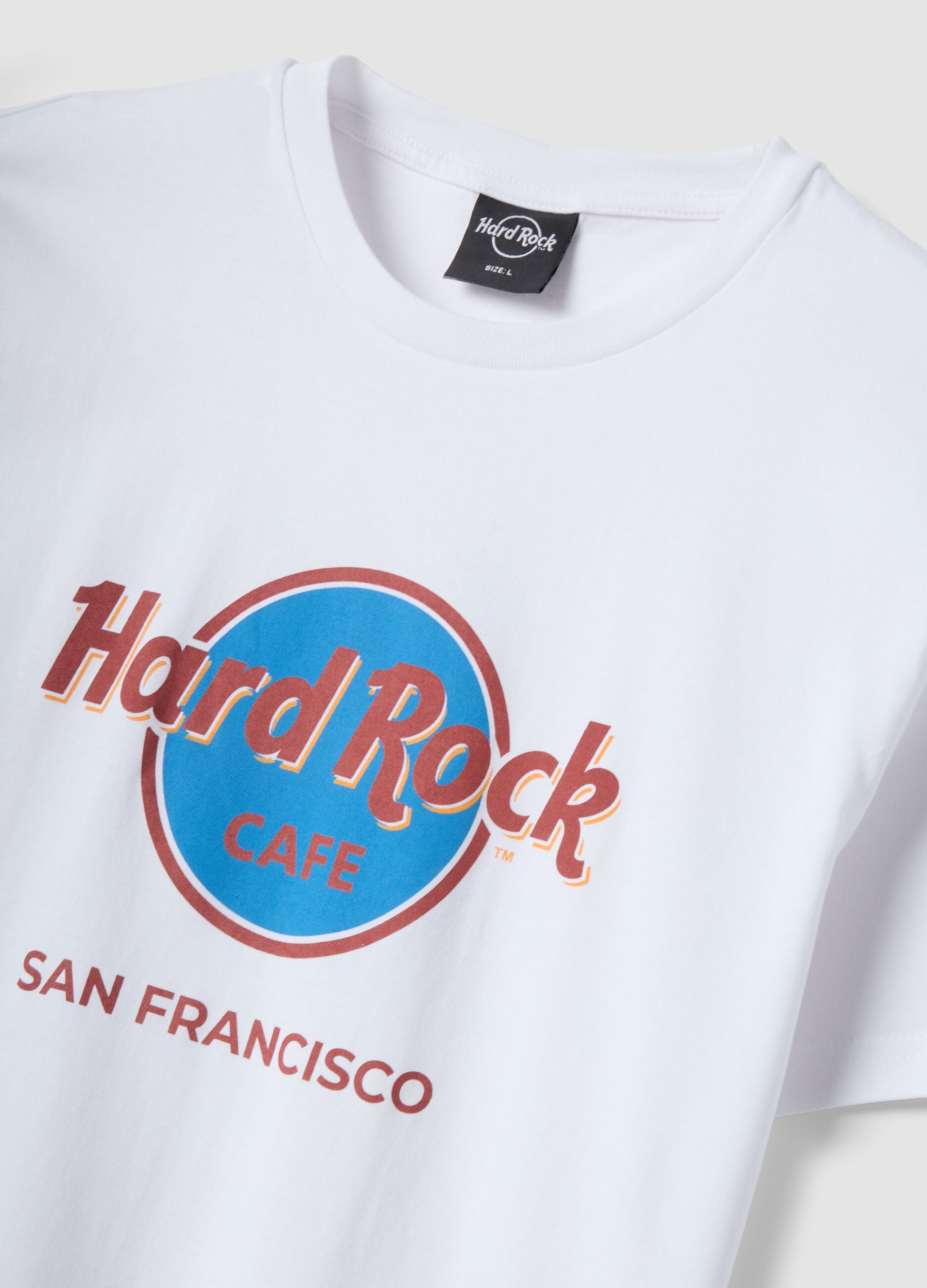 T-shirt bianca con stampa Hard Rock Cafe in puro cotone regular fit