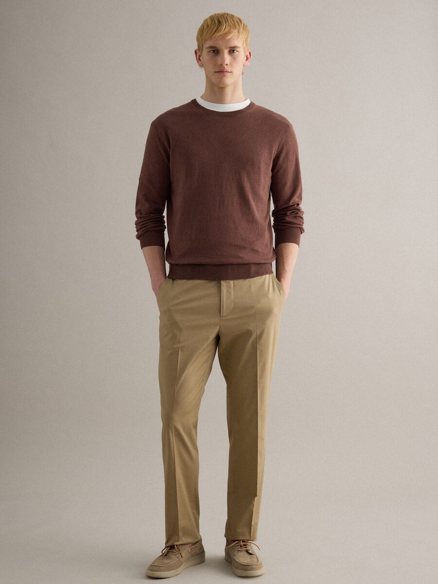 Beige Stretch Cotton Trousers Regular Fit_1