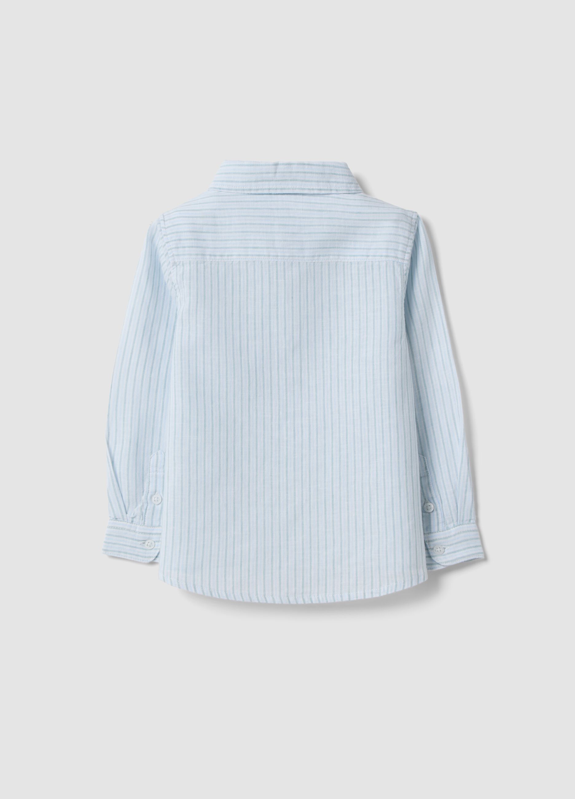 Blue Striped Linen Blend Regular Fit Toddler Shirt