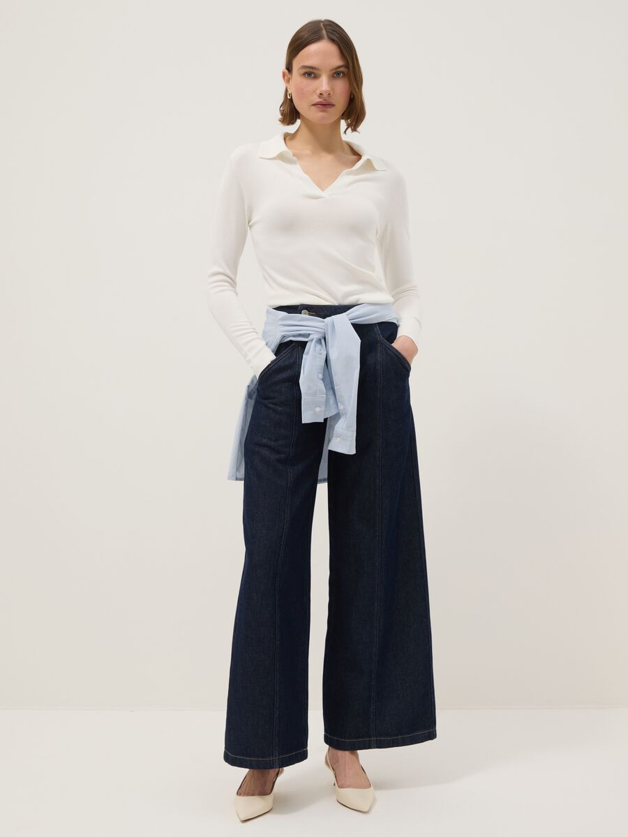 White viscose regular fit polo neck jumper_1