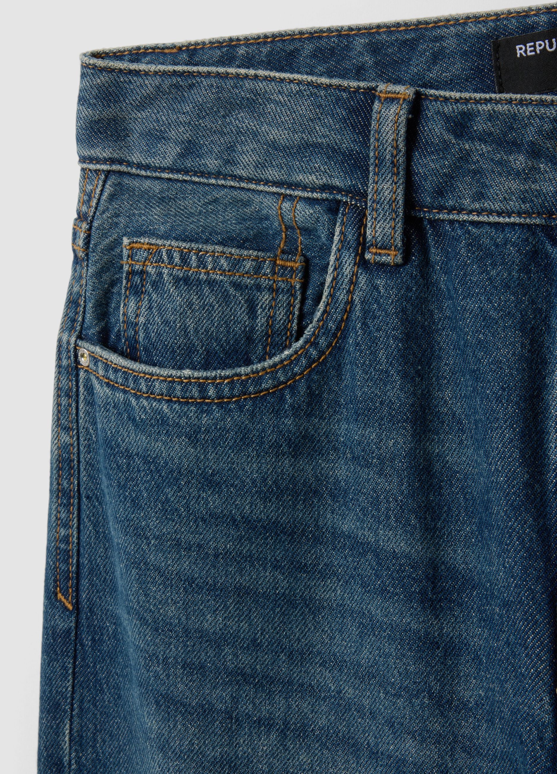 Dark blue pure cotton straight-fit jeans