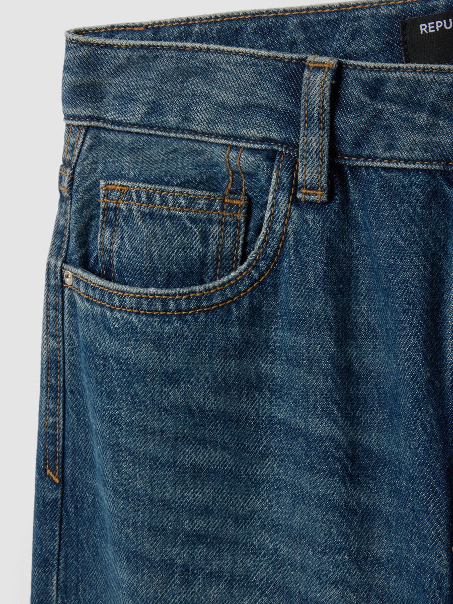 Dark blue pure cotton straight-fit jeans_6