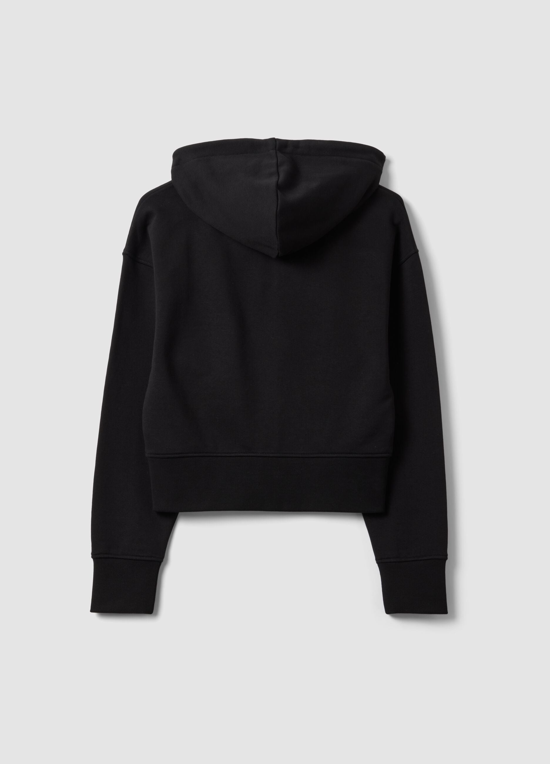 Black full-zip fitted cotton-blend hoodie
