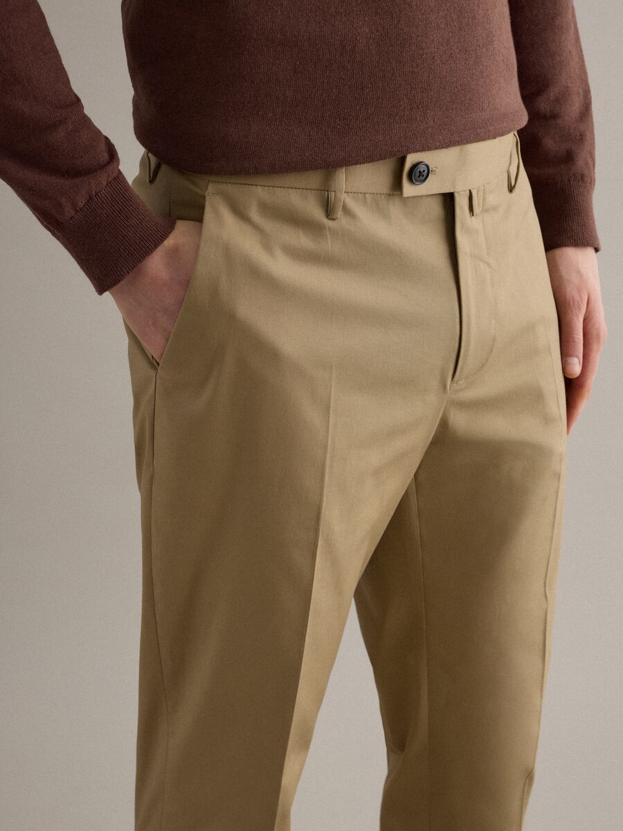 Beige Stretch Cotton Trousers Regular Fit_4