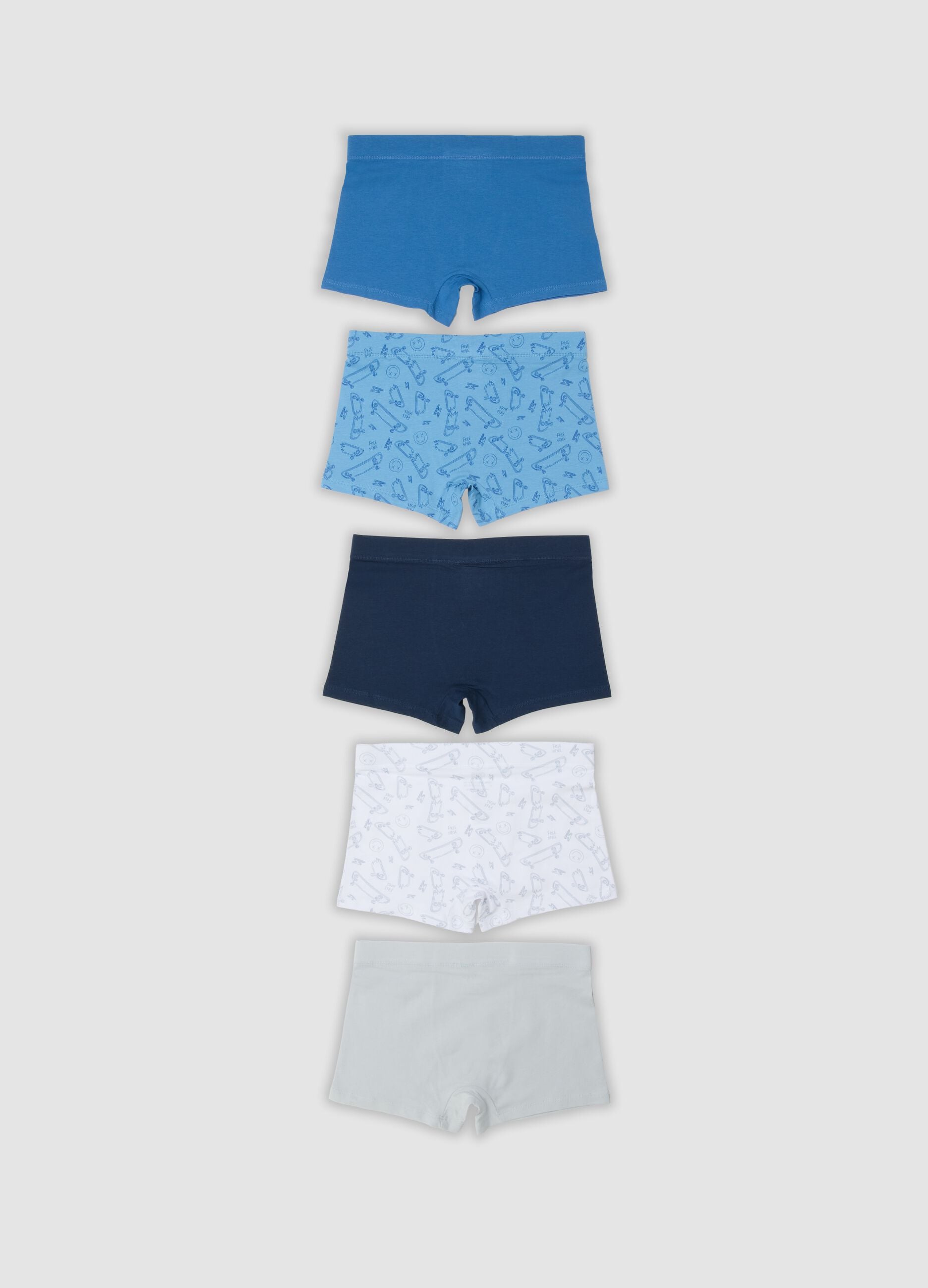 Multipack di cinque boxer midi multicolor in cotone organico elasticizzato