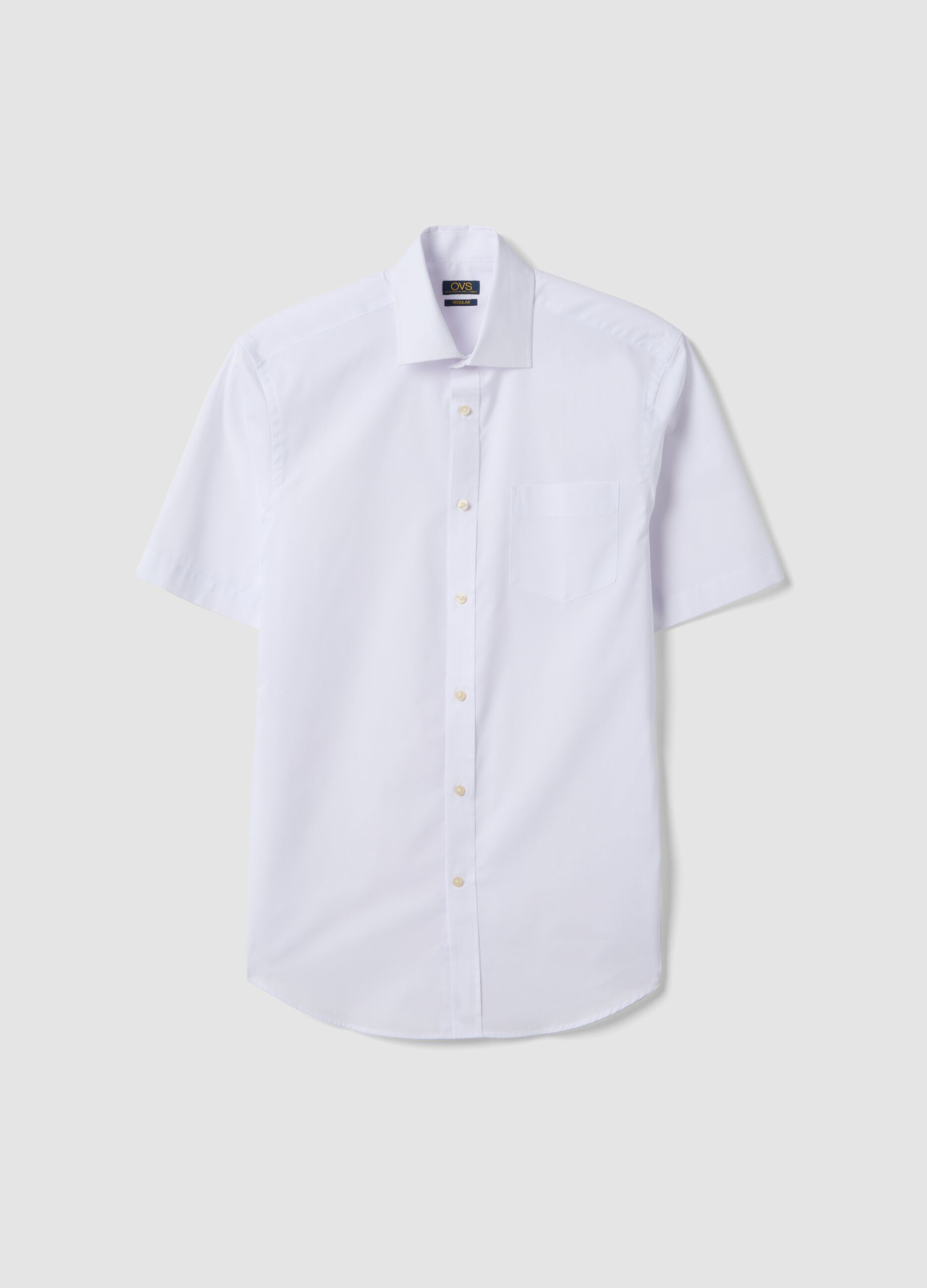 White short-sleeve easy-iron cotton-blend shirt, regular fit