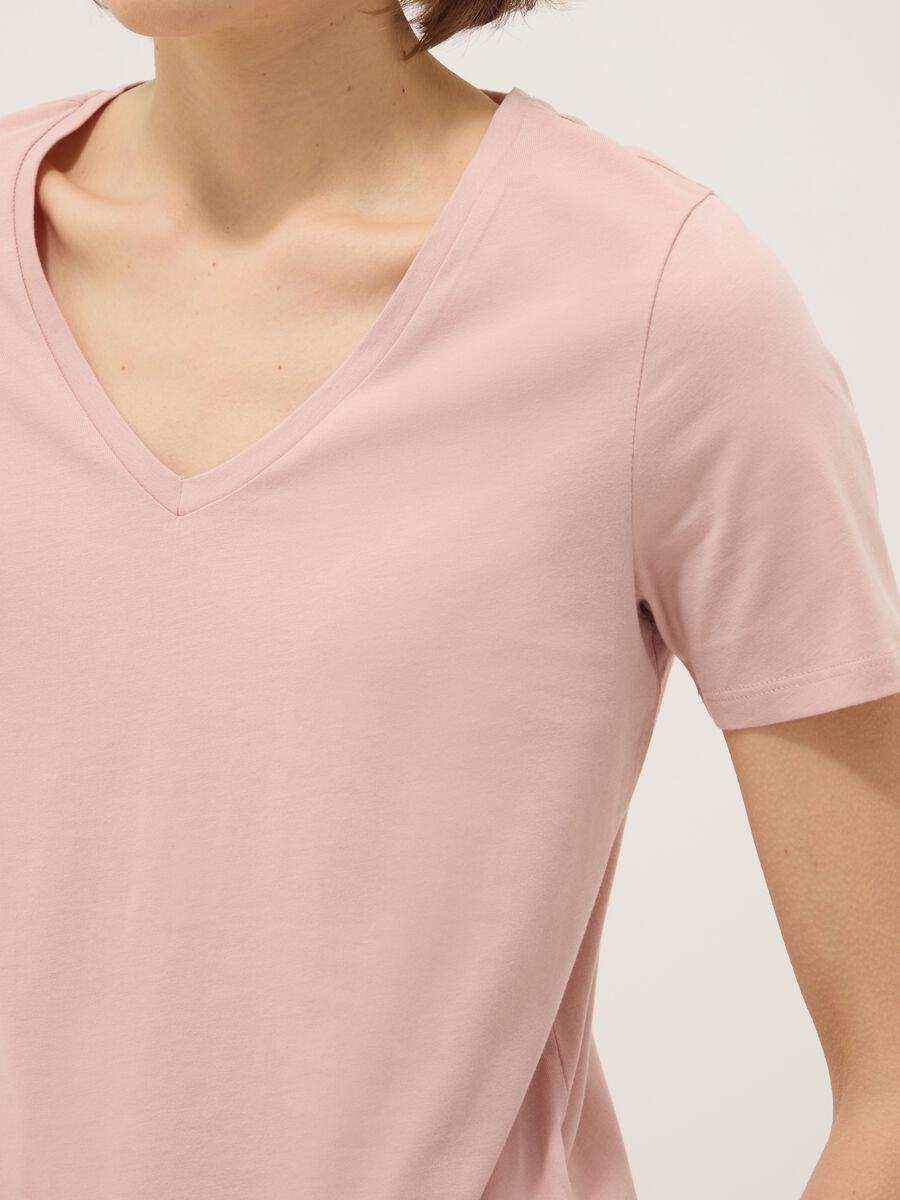 Pink pure cotton regular fit V-neck T-shirt_3