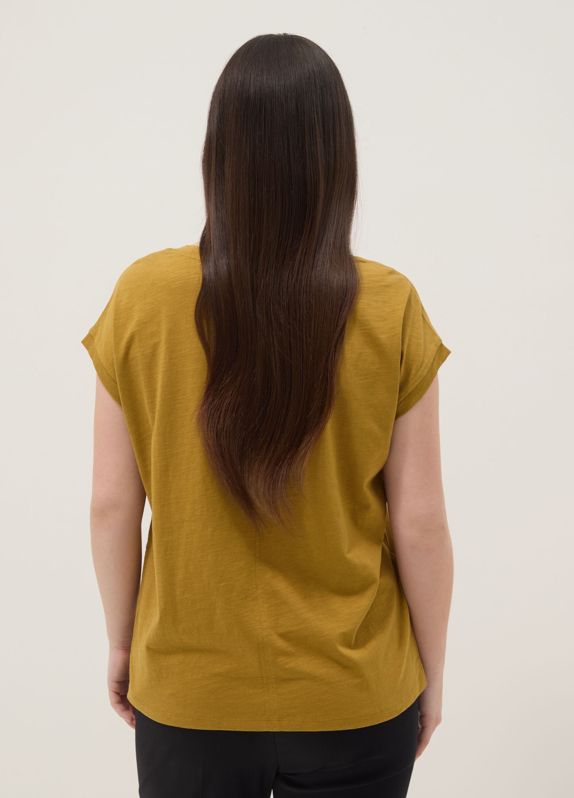Yellow pure cotton regular fit V-neck T-shirt