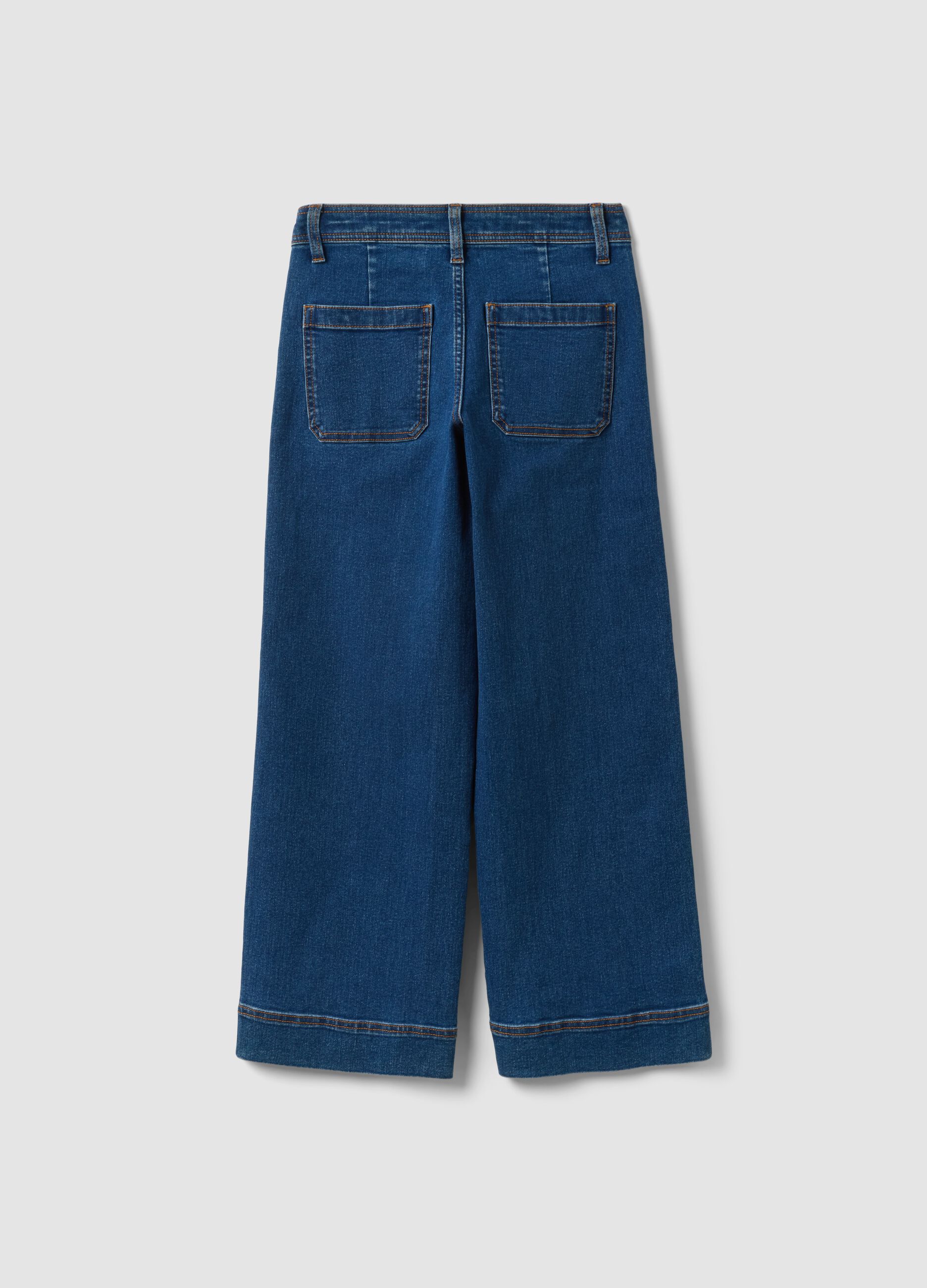 Blue wide-leg stretch cotton jeans