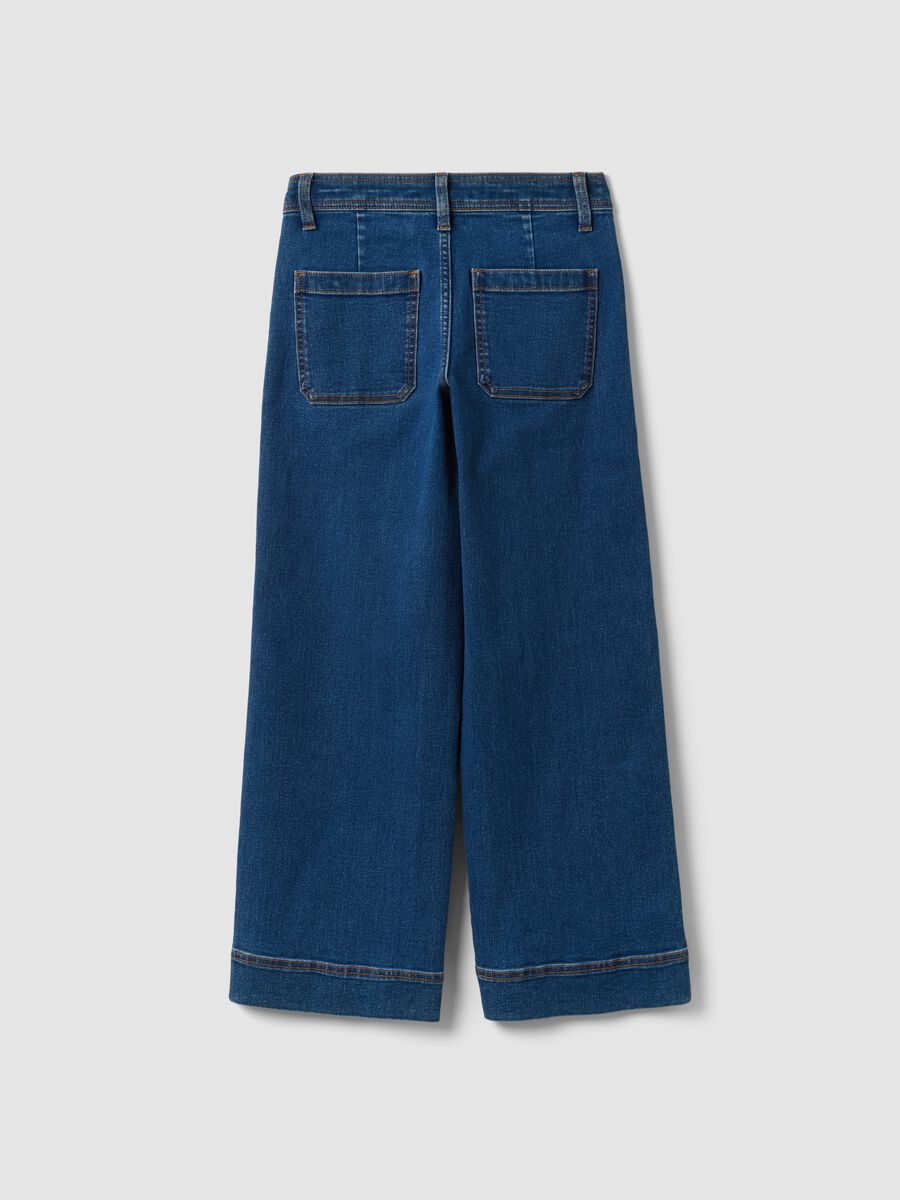 Blue wide-leg stretch cotton jeans_5