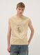 Beige pure cotton tank top with front print_2
