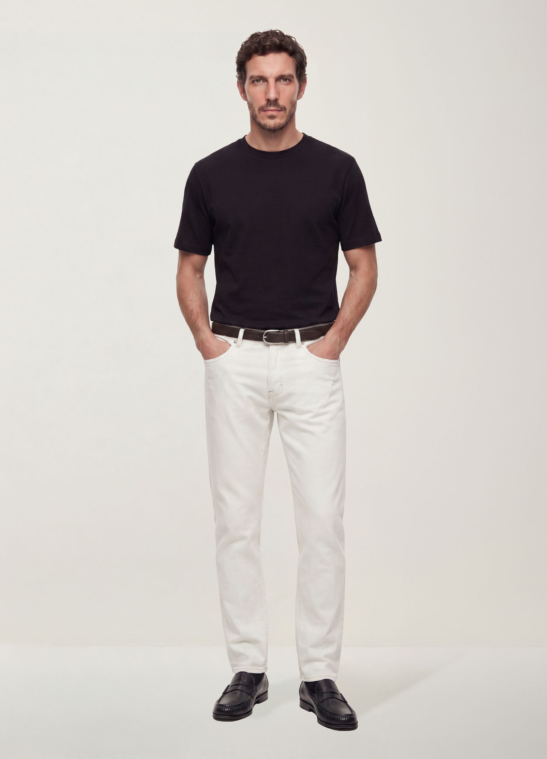 White slim-fit stretch cotton jeans