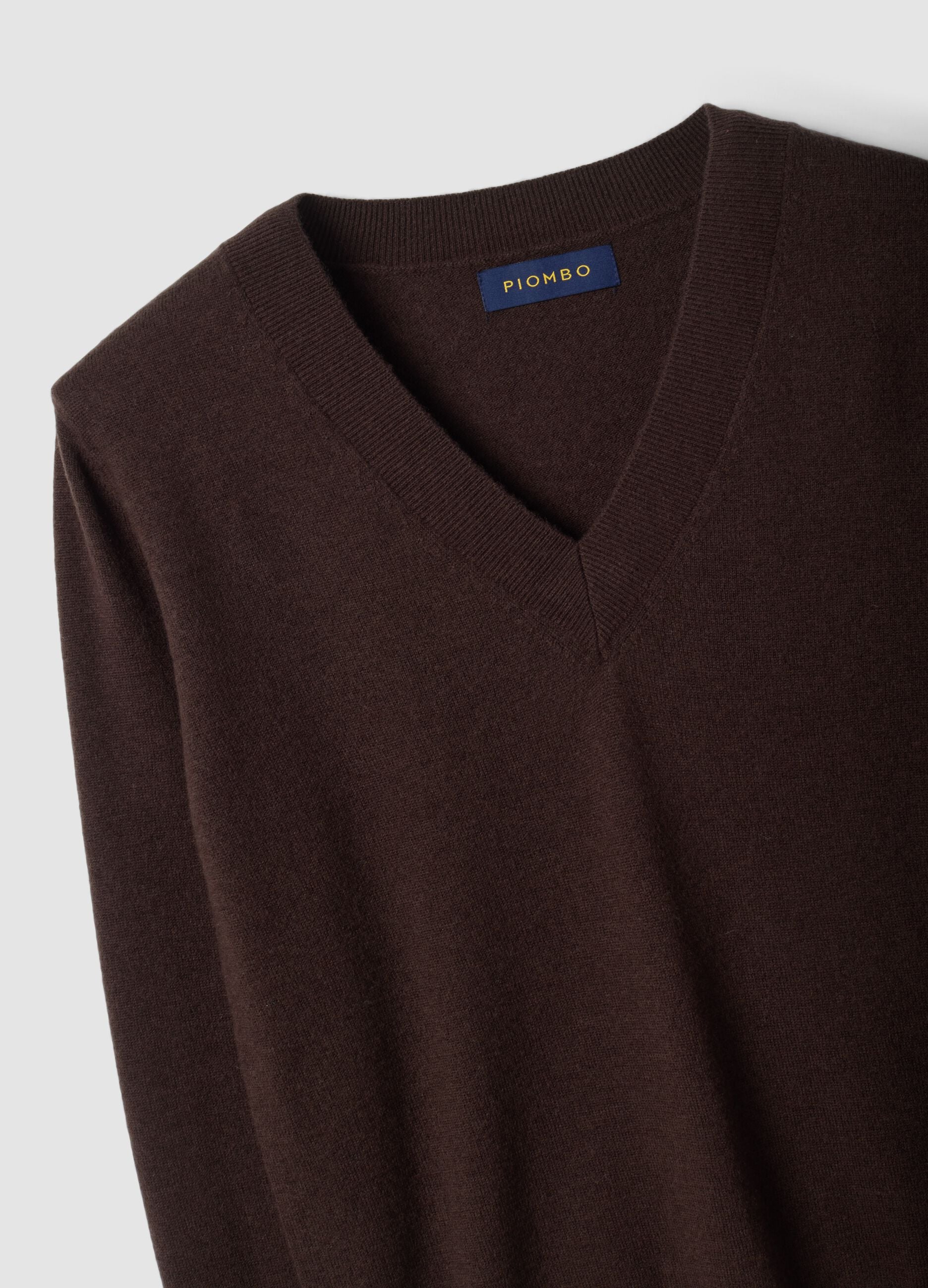 Brown pure wool jumper with deep V-neck
