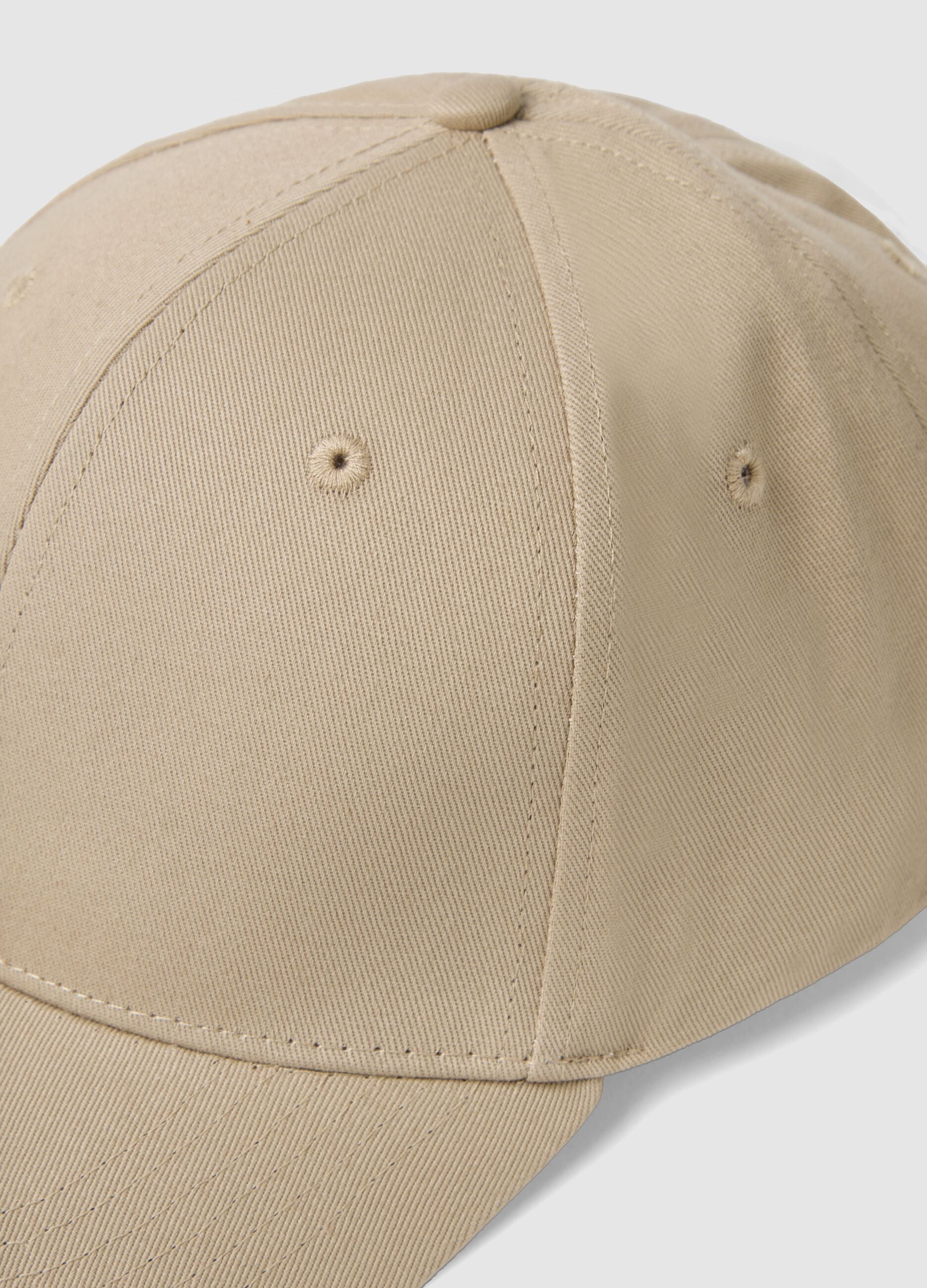 Beige pure cotton baseball cap with adjustable closure