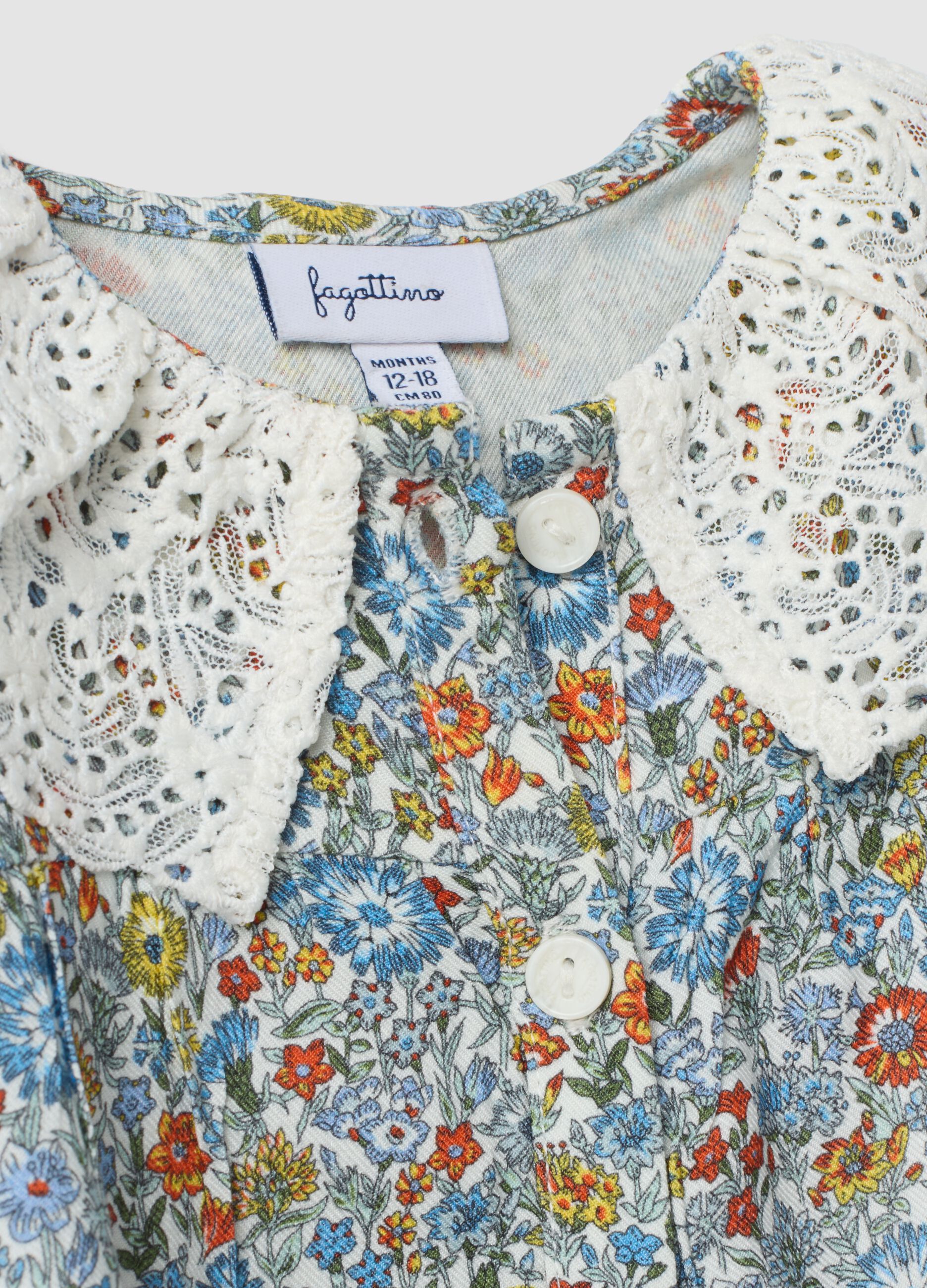 Multicoloured pure viscose shirt with embroidered collar