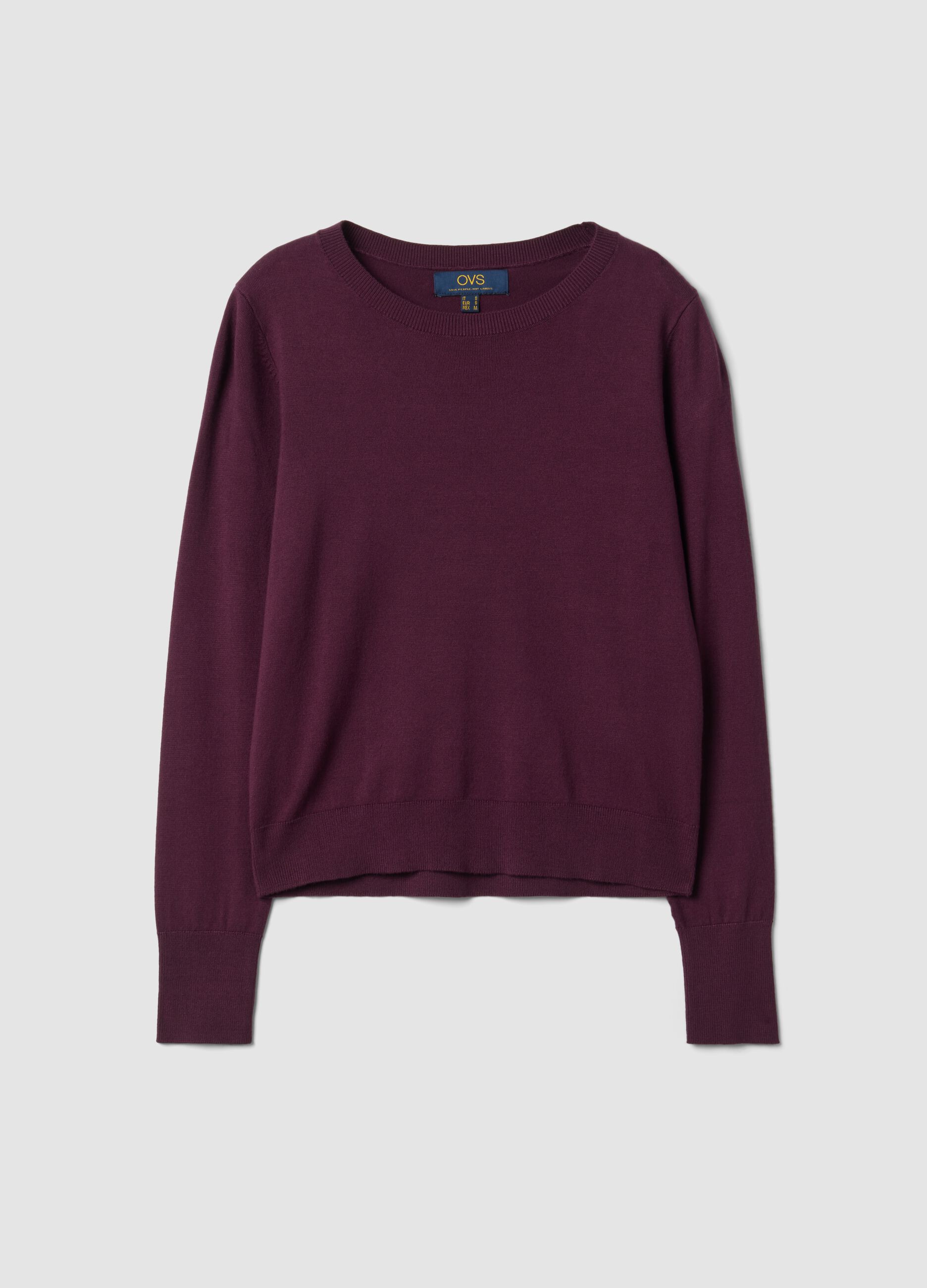 Purple viscose-blend crew-neck top