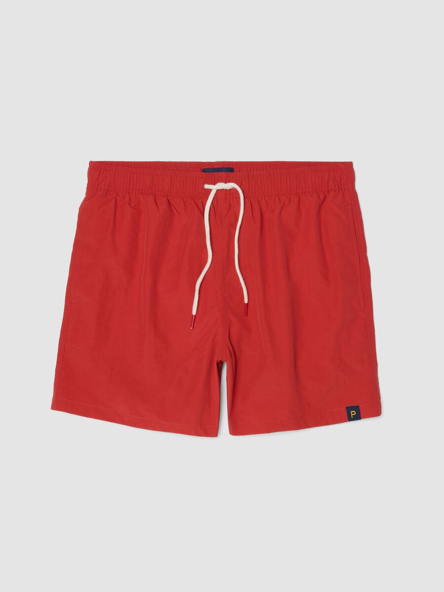 Red swim shorts with elasticated waistband and drawstring_4
