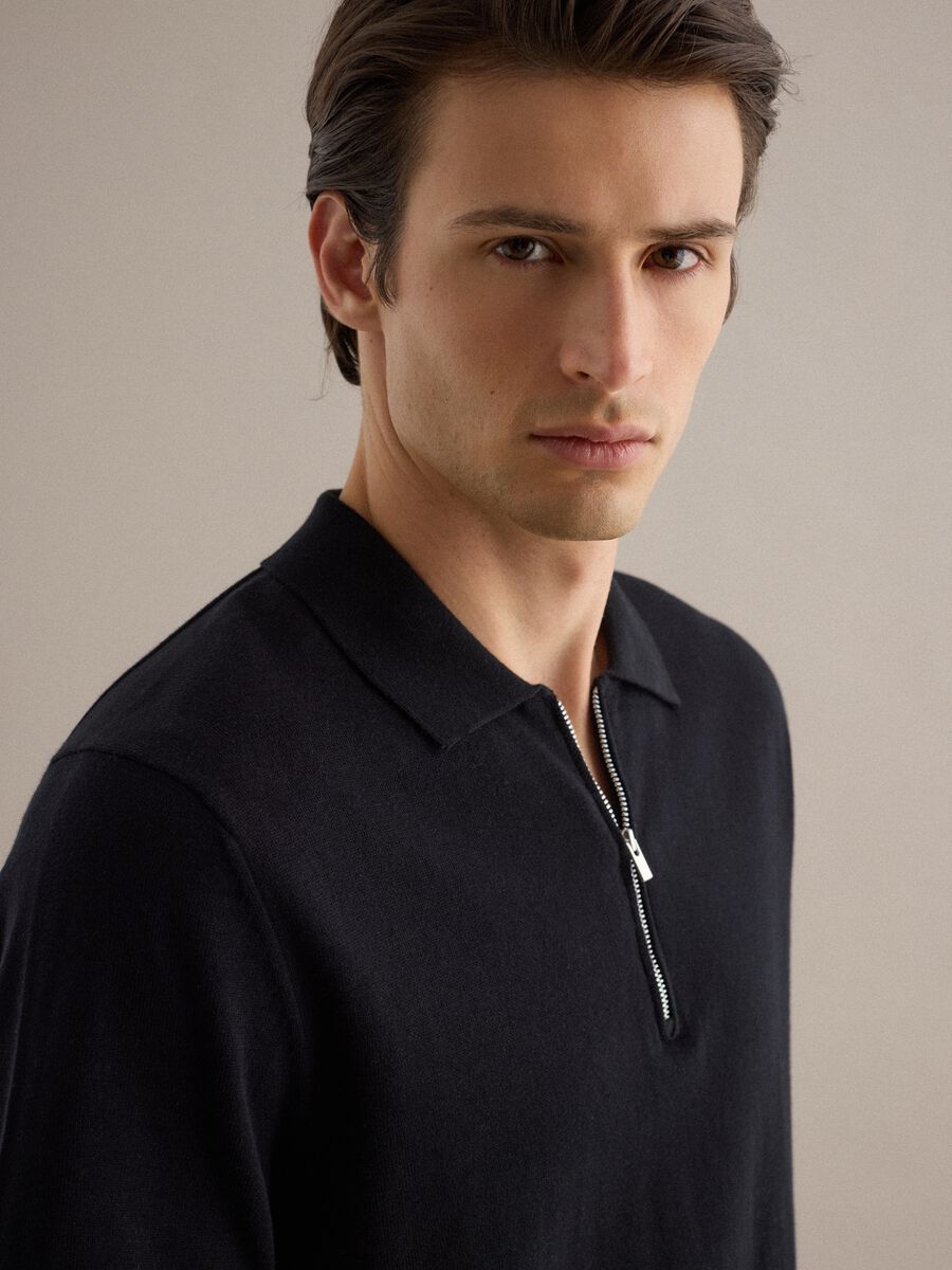 Polo a a maniche corte in puro cotone nero regular fit con zip_3