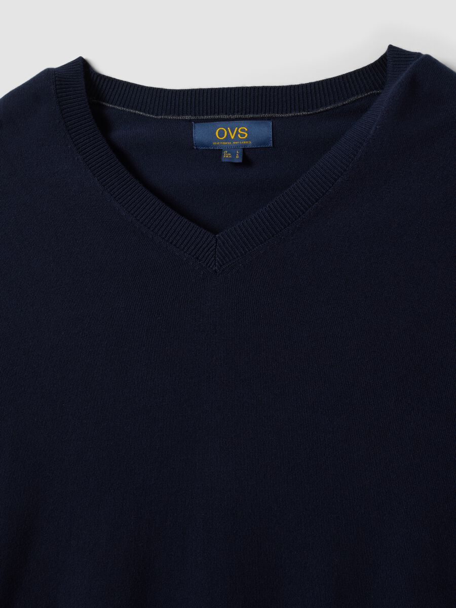 Blue viscose-blend V-neck jumper, regular fit_1