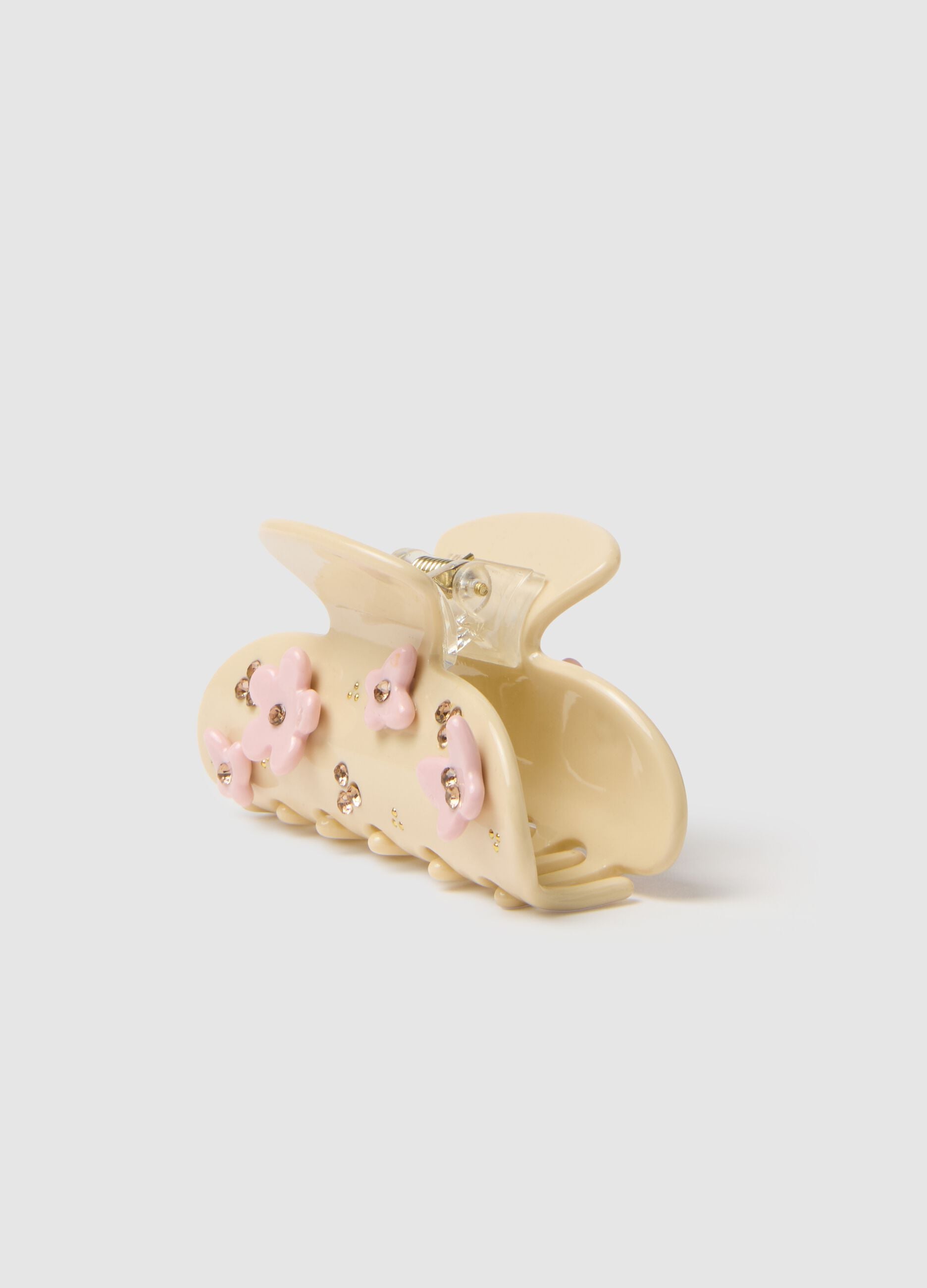 Pink Hair Clip with White Flower