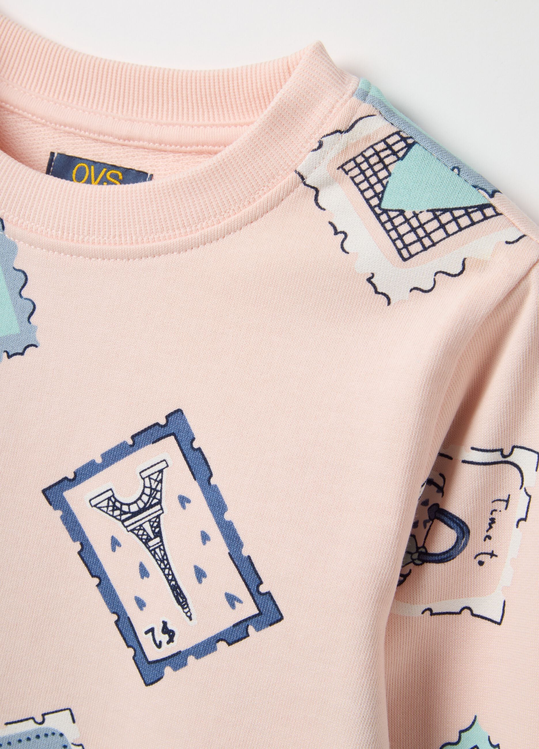 Girl's pink pure cotton sweatshirt, regular fit with print